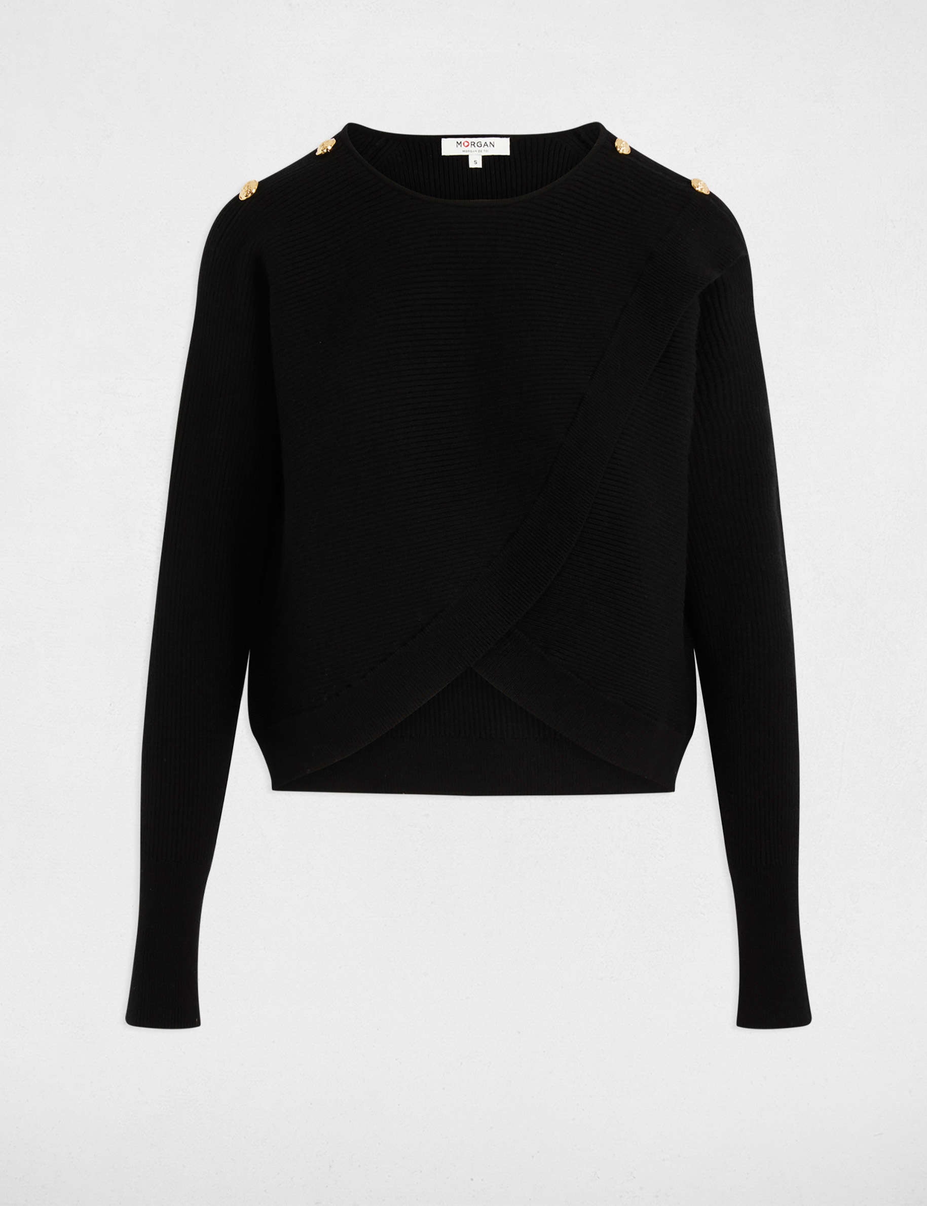 pull col rond et boutons noir femme Pull col rond et boutons noir femme