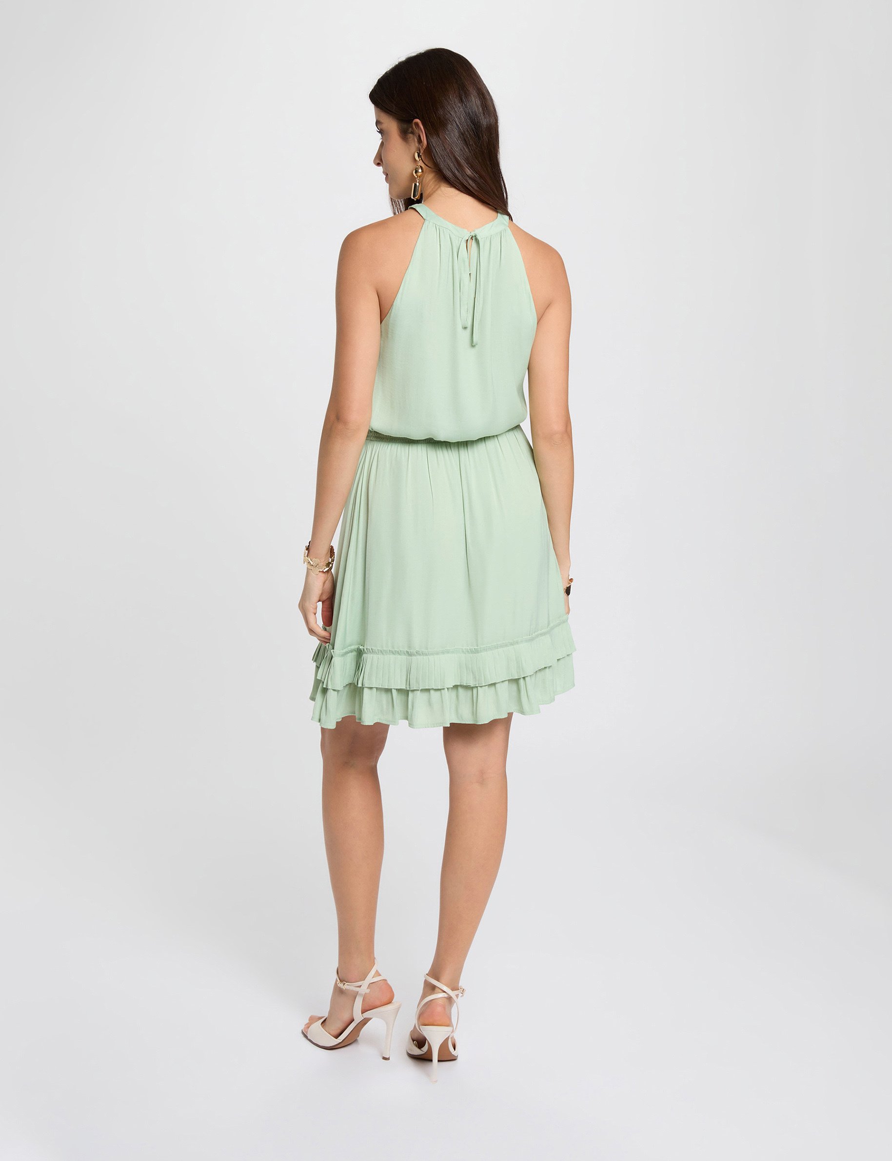 Robe courte col montant vert pastel femme