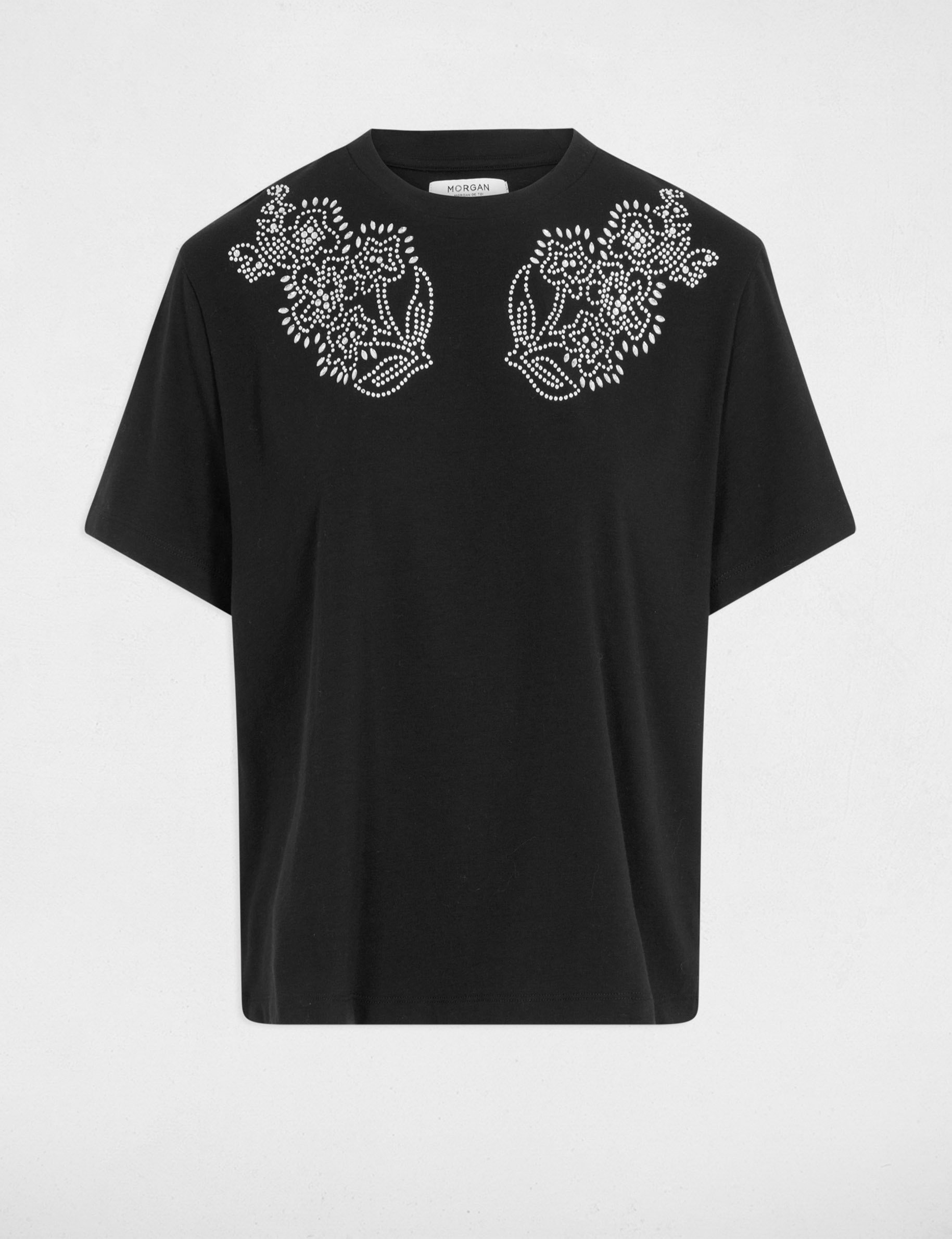 t shirt met strassmotief zwart vrouw T-shirt met strassmotief zwart vrouw