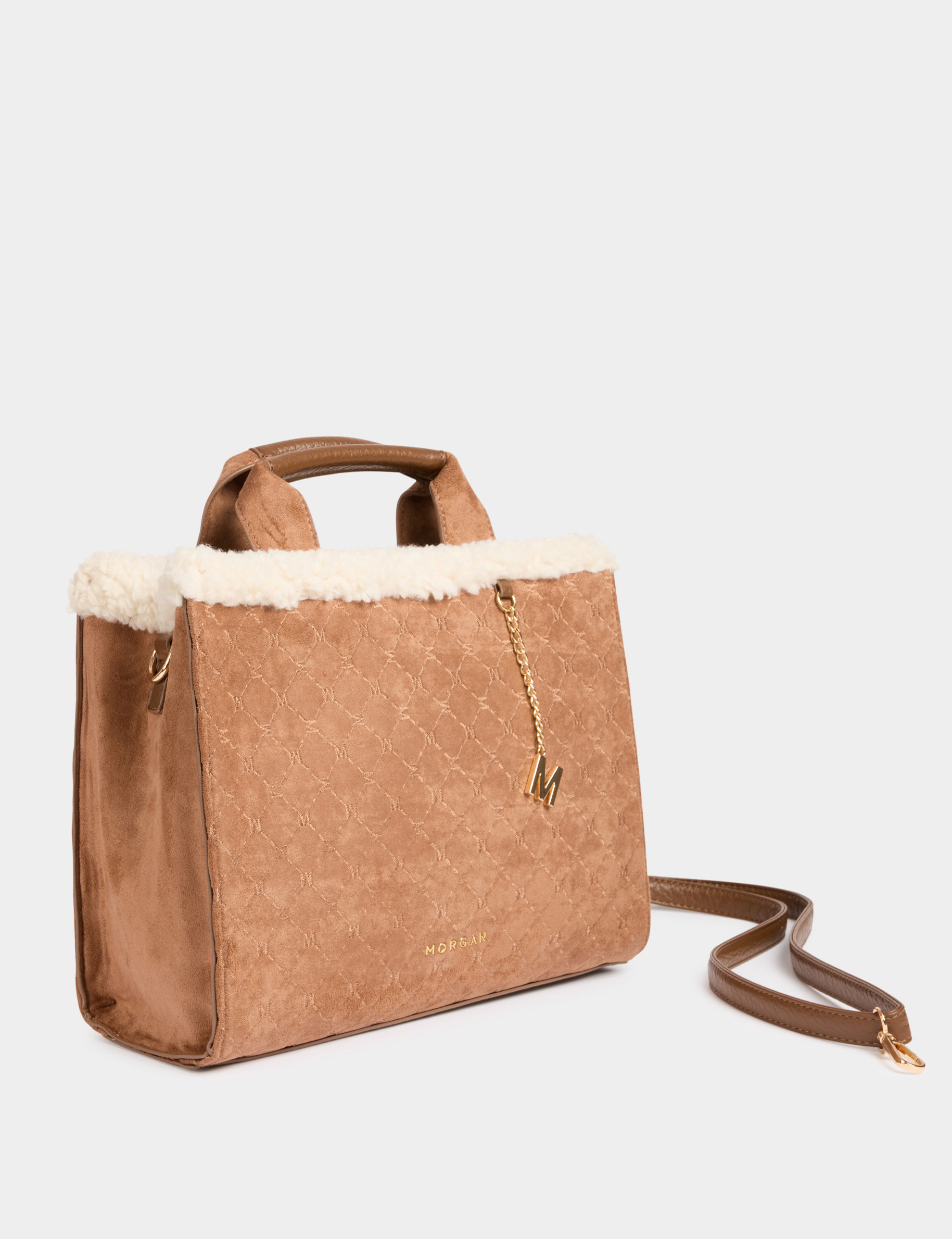 Suèdelook tas met monogram camel vrouw