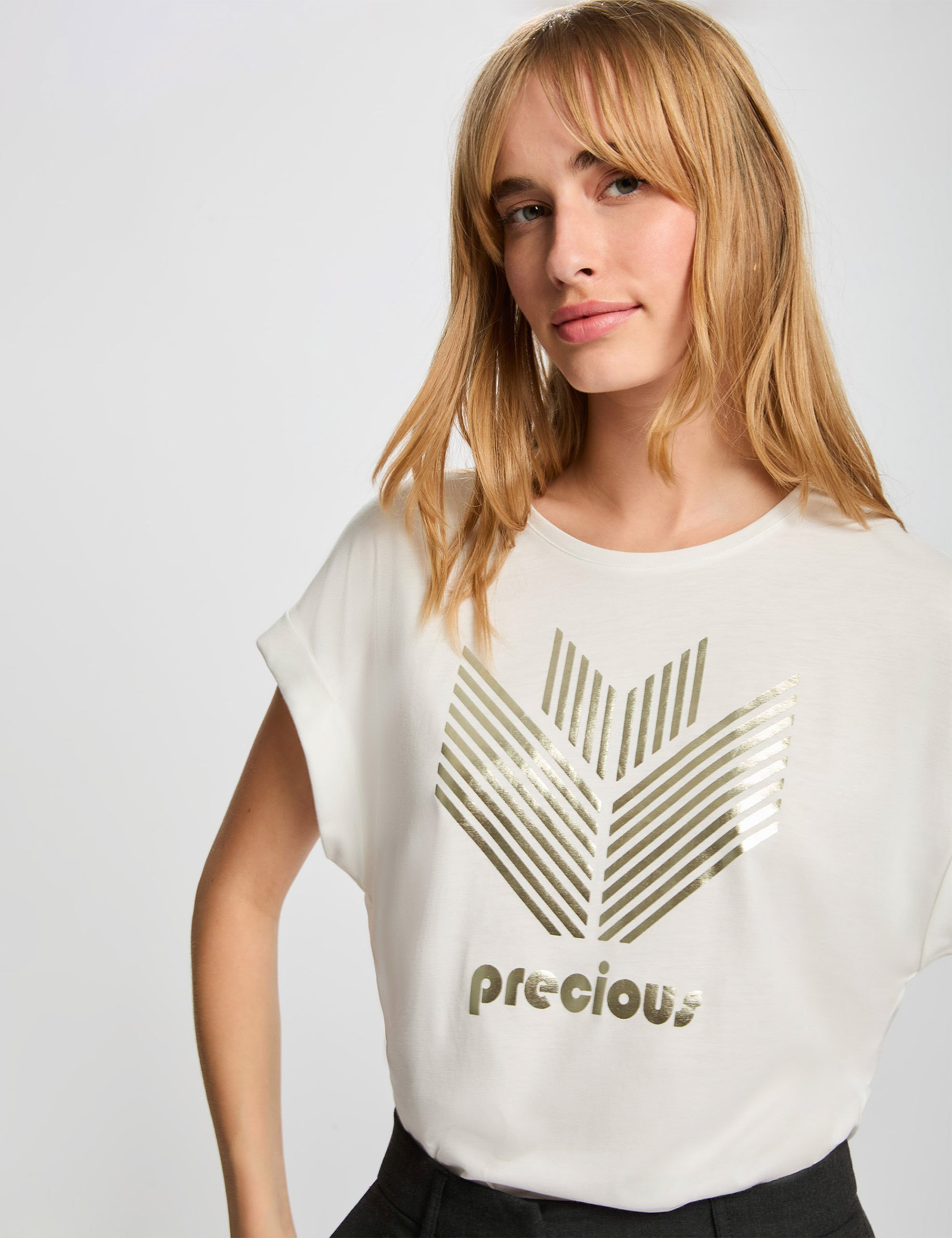 T-shirt droit à inscription blanc femme