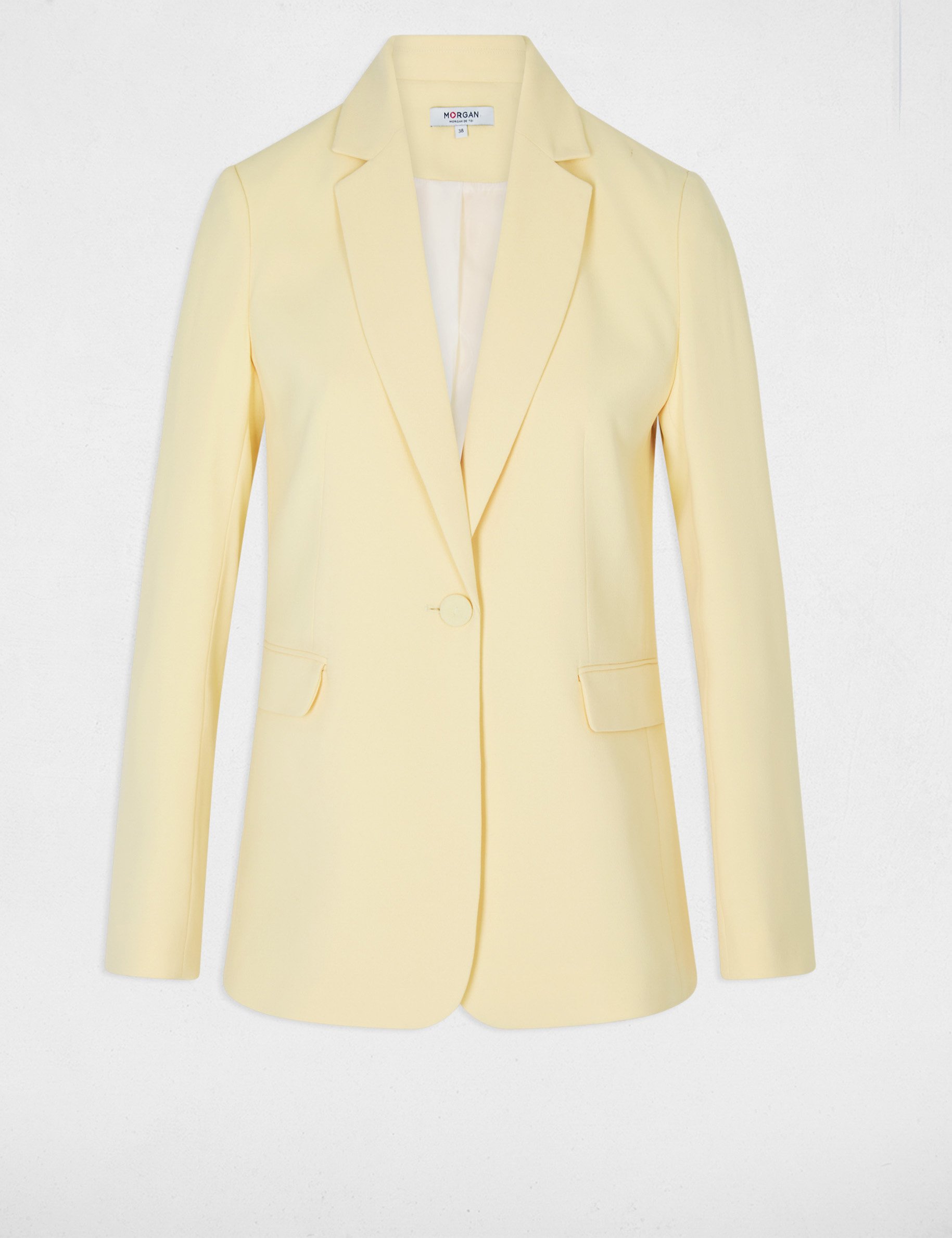 Tailleurkraag jas lichtgeel vrouw