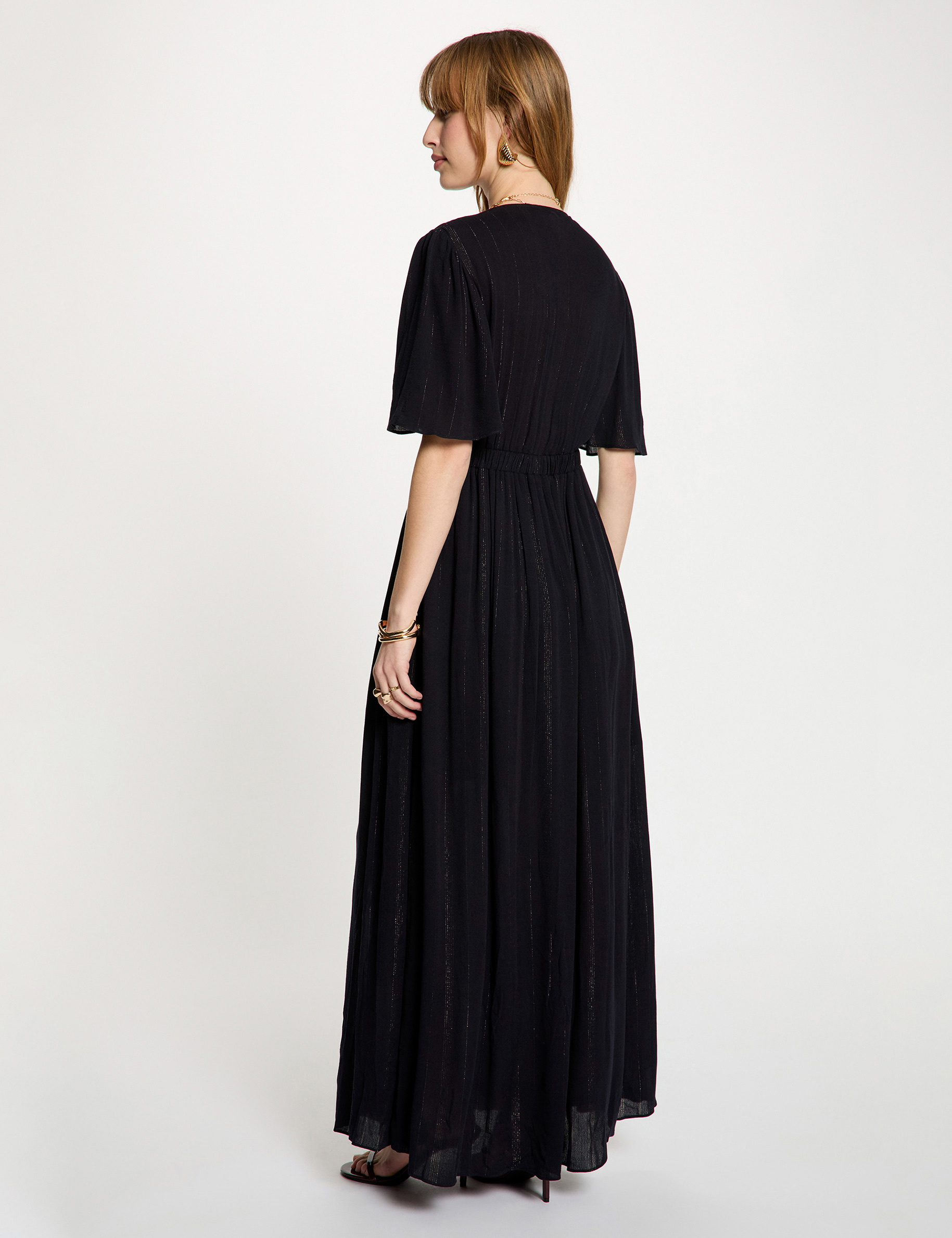 Lange jurk met V-hals marineblauw vrouw