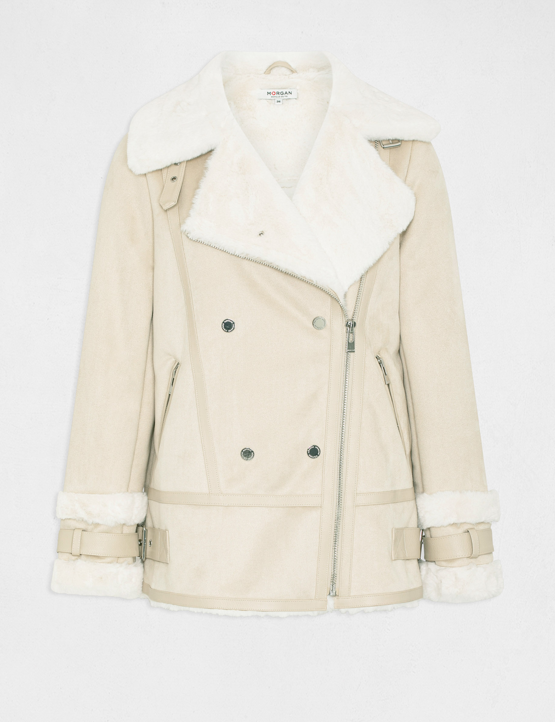 Rechte jas met ritssluiting beige vrouw