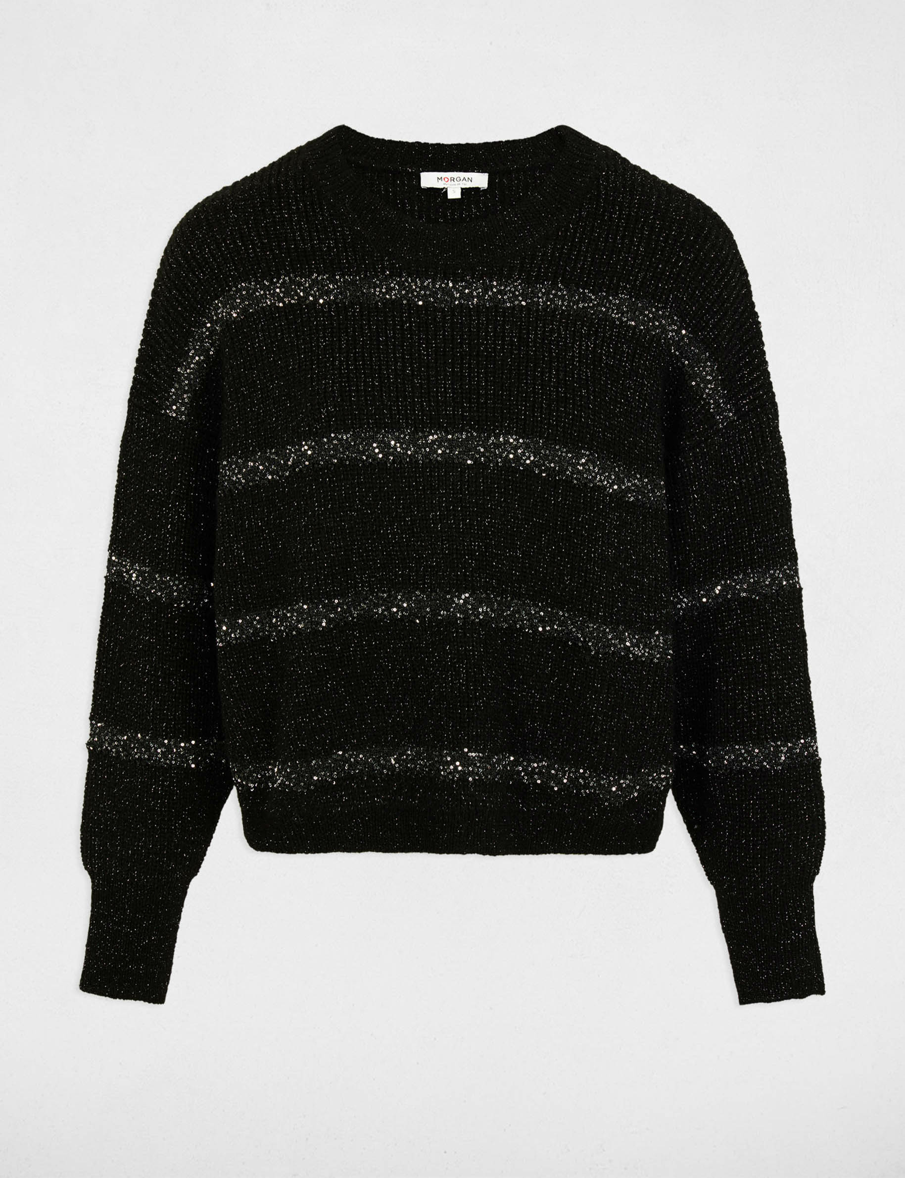 pull col rond et sequins noir femme Pull col rond et sequins noir femme