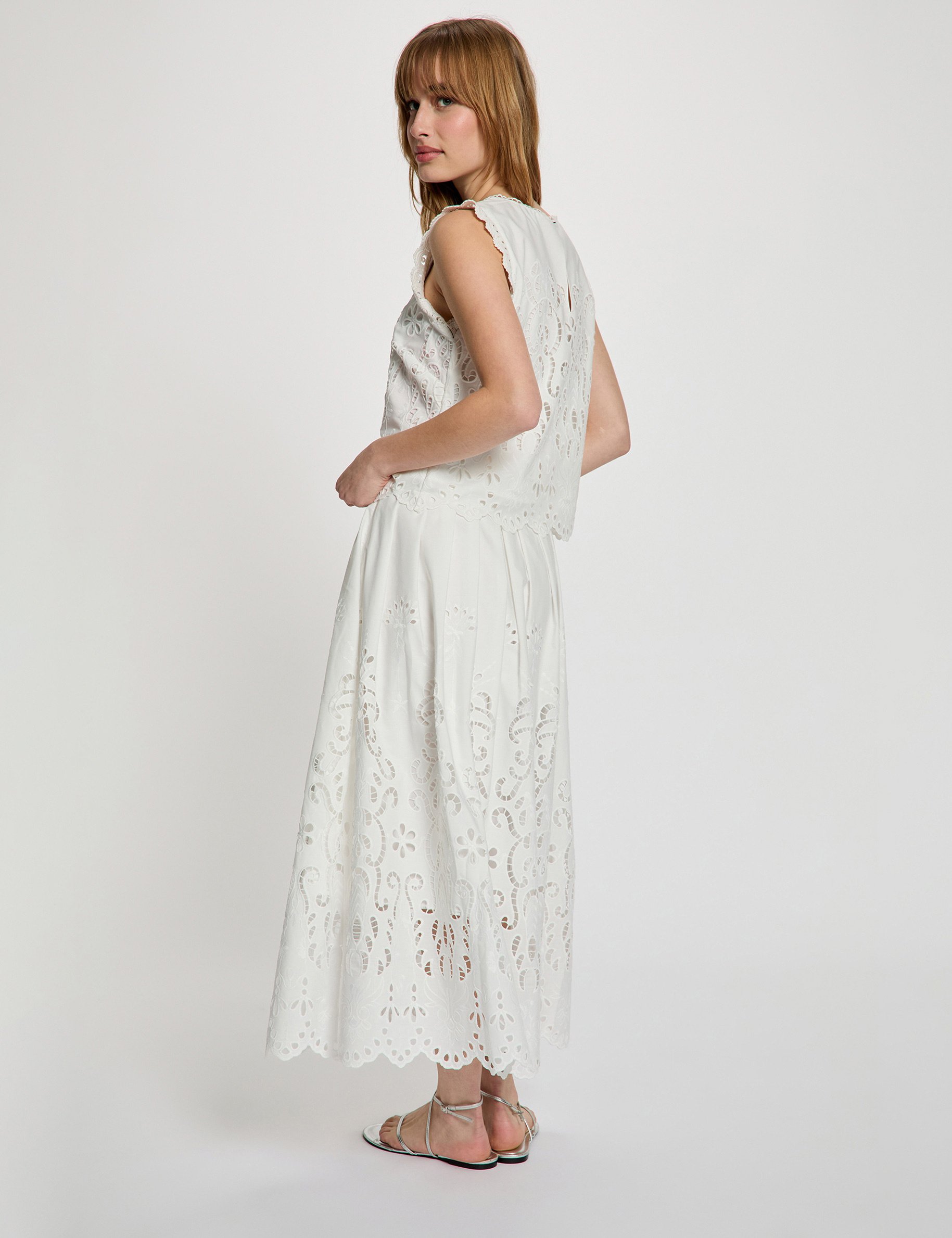 Mouwloze kanten top helder wit vrouw