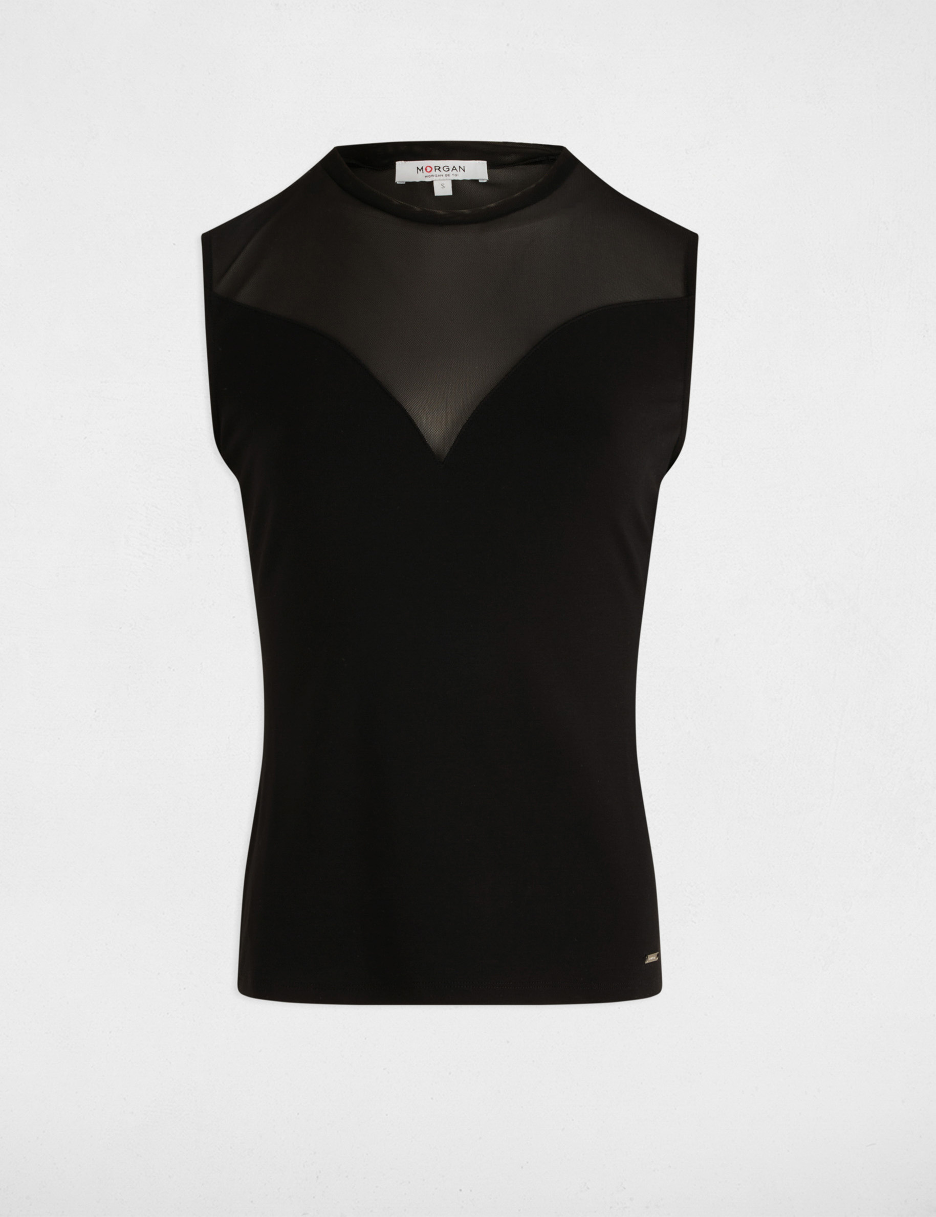 T-shirt cintr&eacute; sans manches noir femme