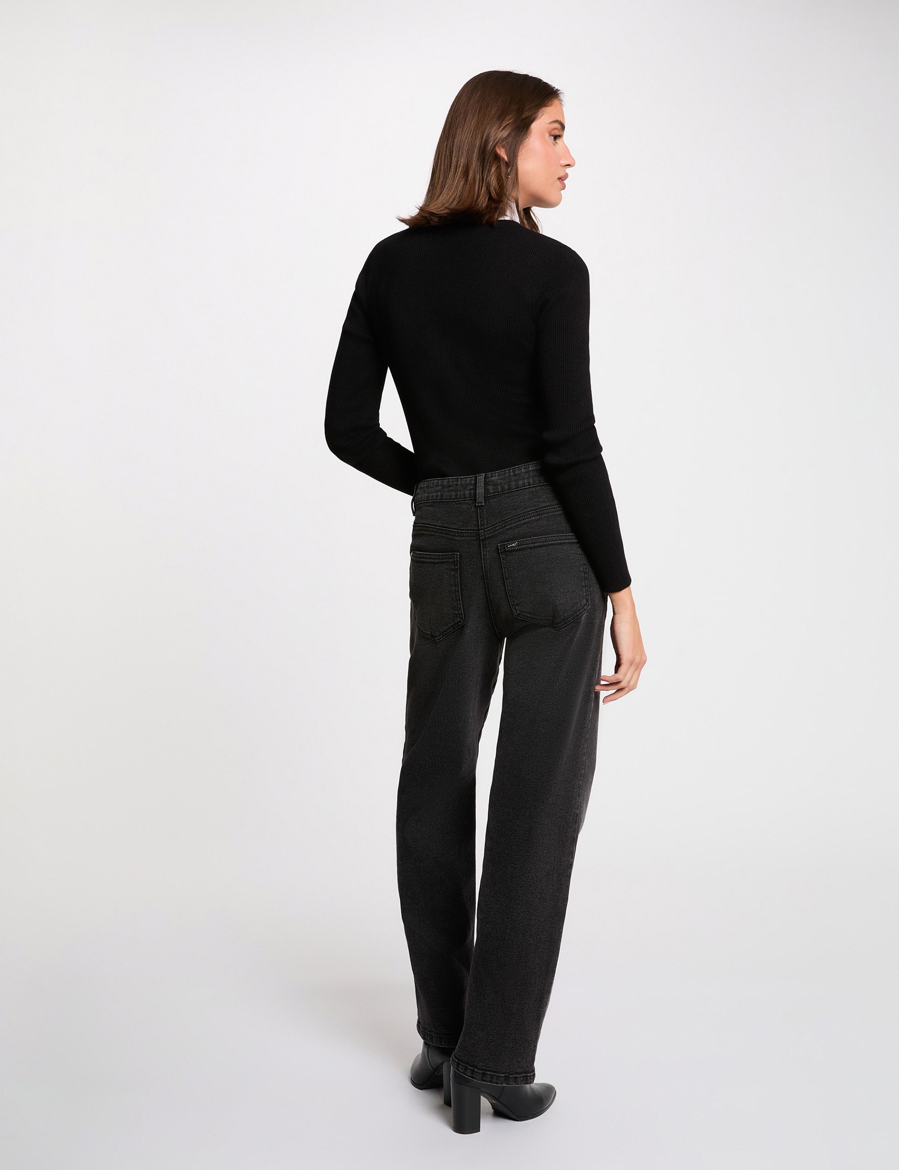 2-in-1 trui met omgeslagen kraag zwart vrouw