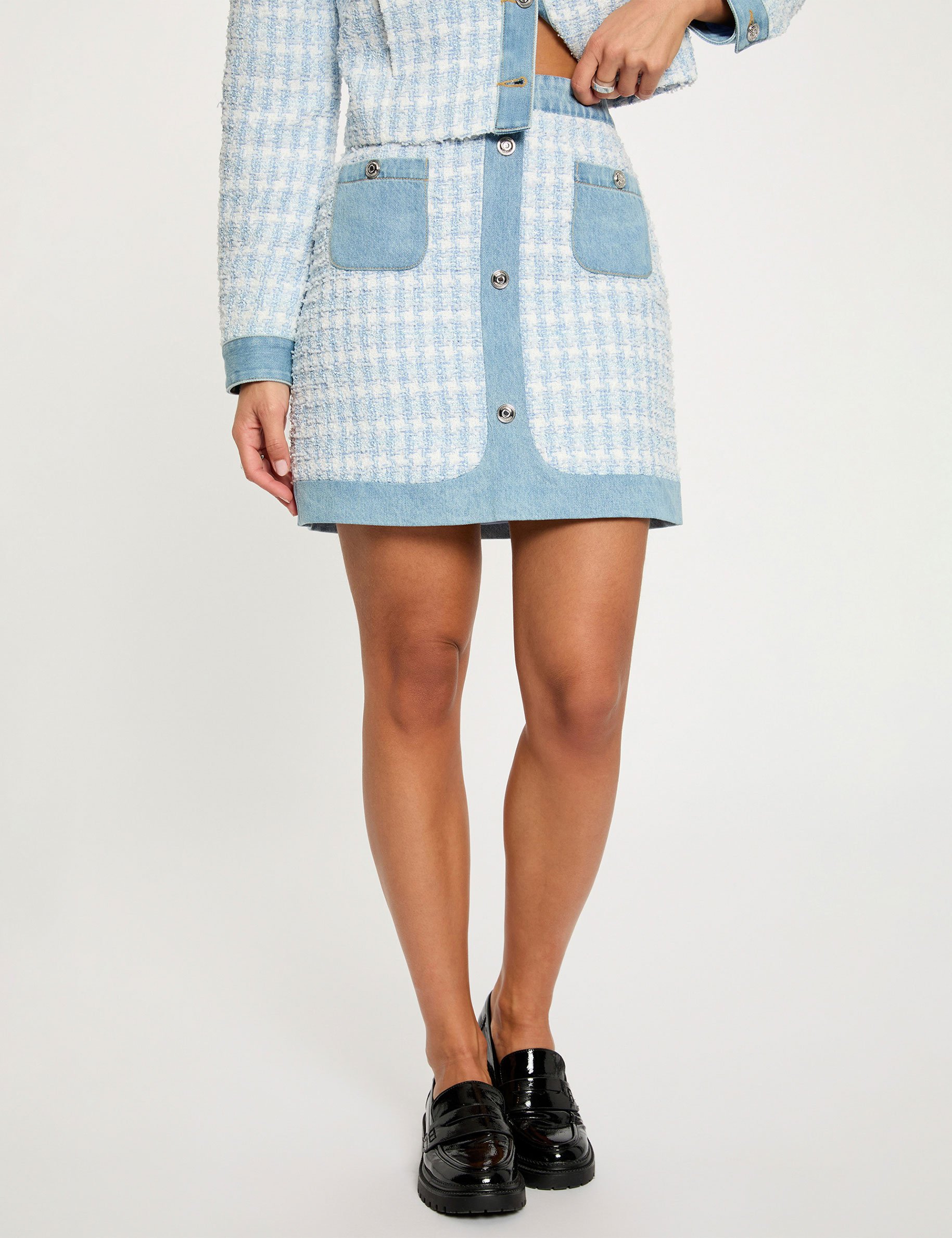 Jupe courte ajust&eacute;e bleu ciel femme