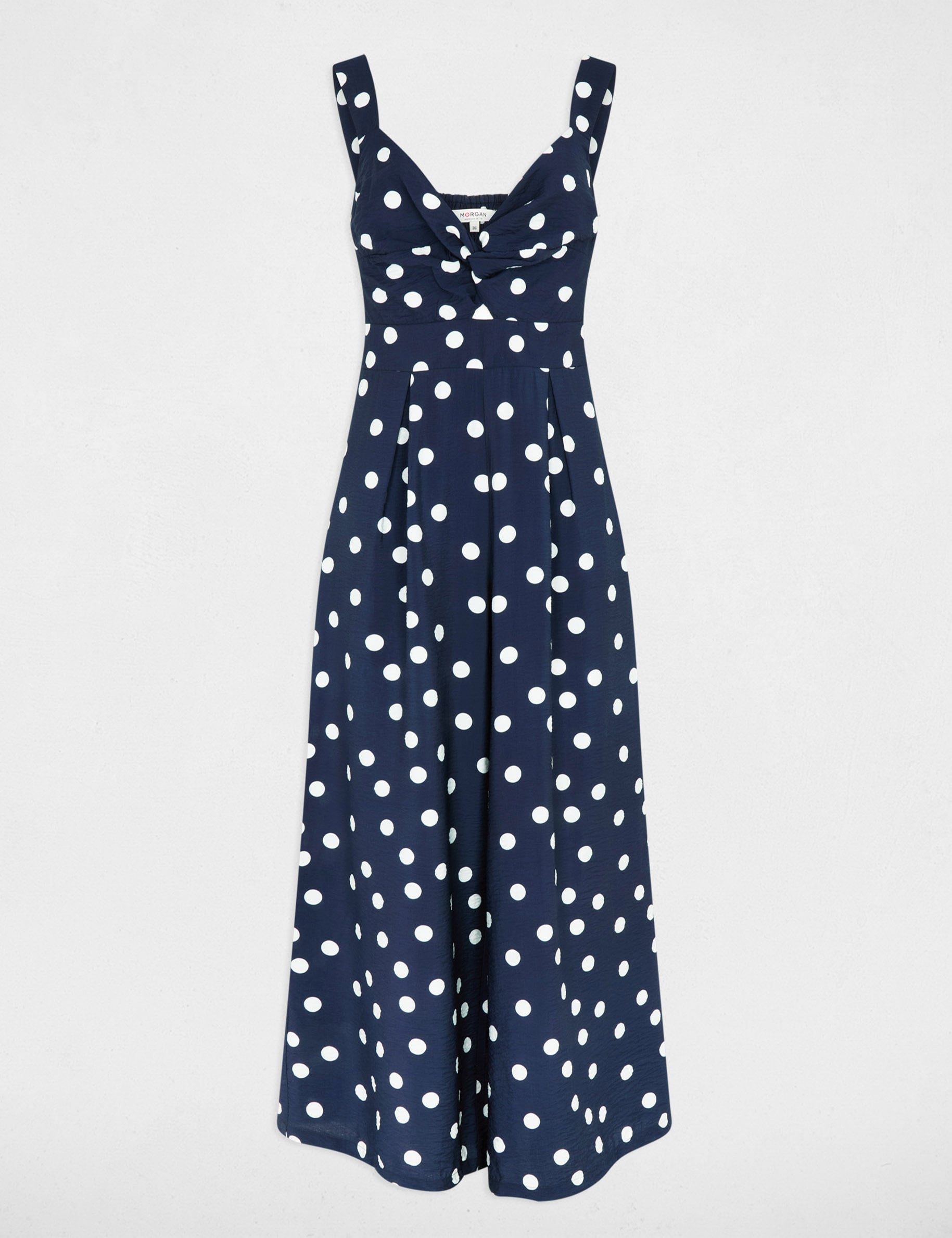 Combinaison fluide &agrave; pois bleu marine femme