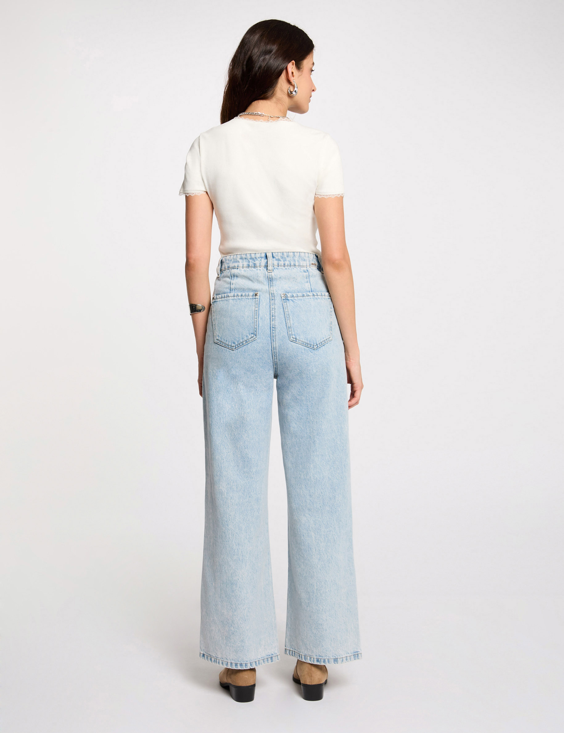 T-shirt manches courtes c&ocirc;tel&eacute; ivoire femme