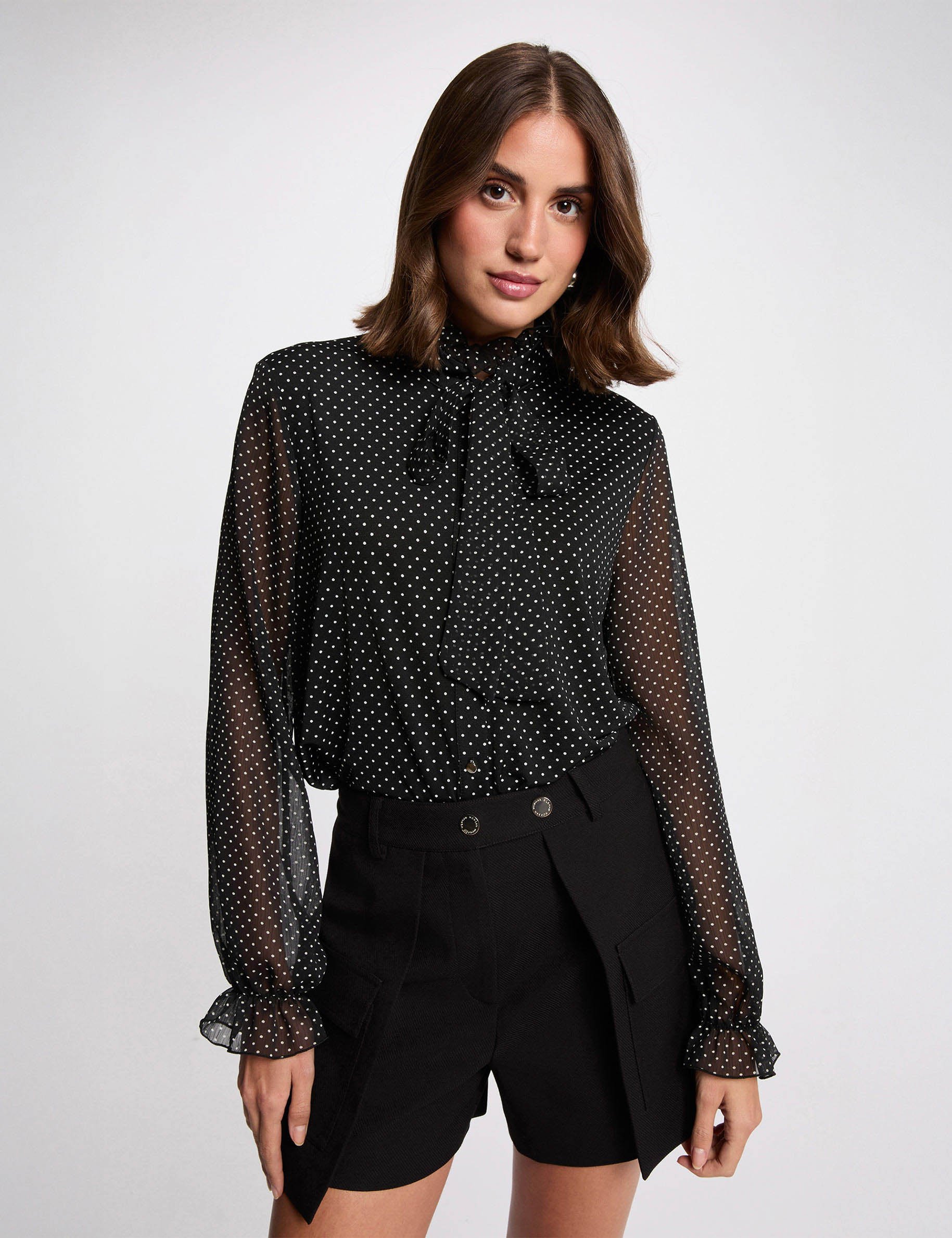 Short droit poches à rabat noir femme