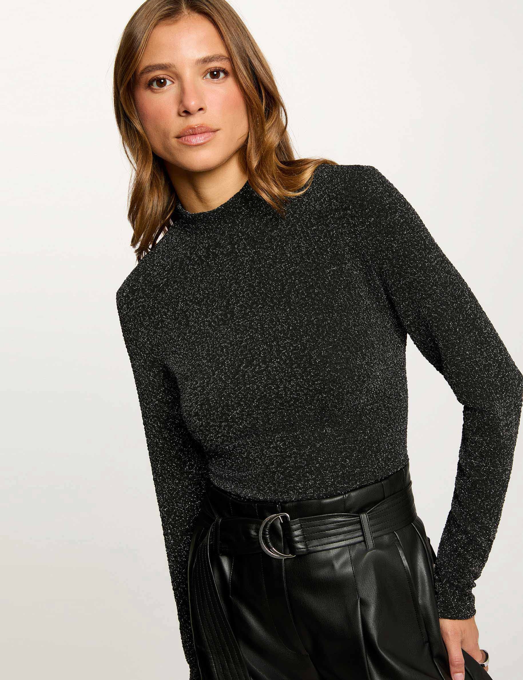 Kort T-shirt met opstaande kraag couleur argent vrouw