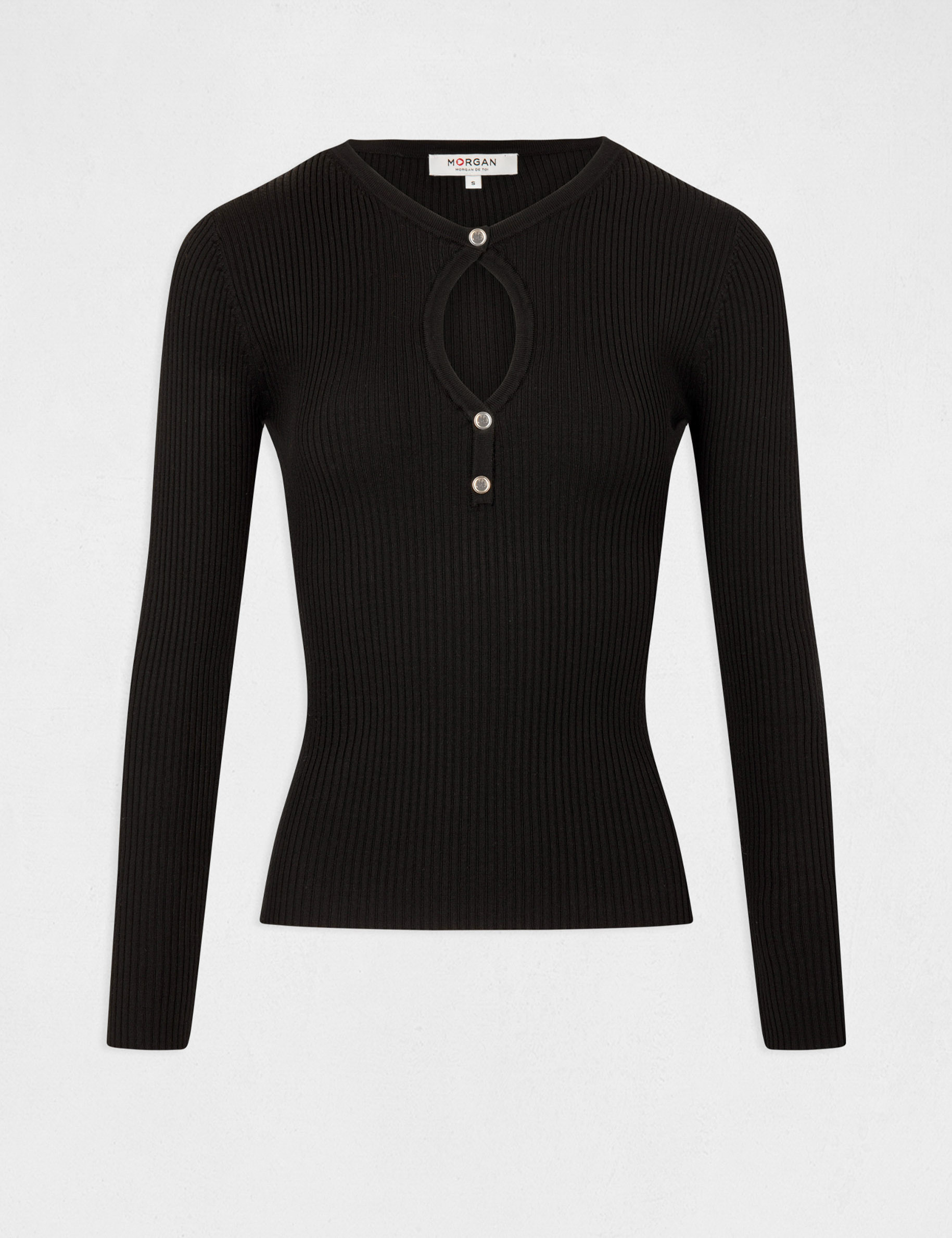 Pull manches longues &agrave; ouverture noir femme