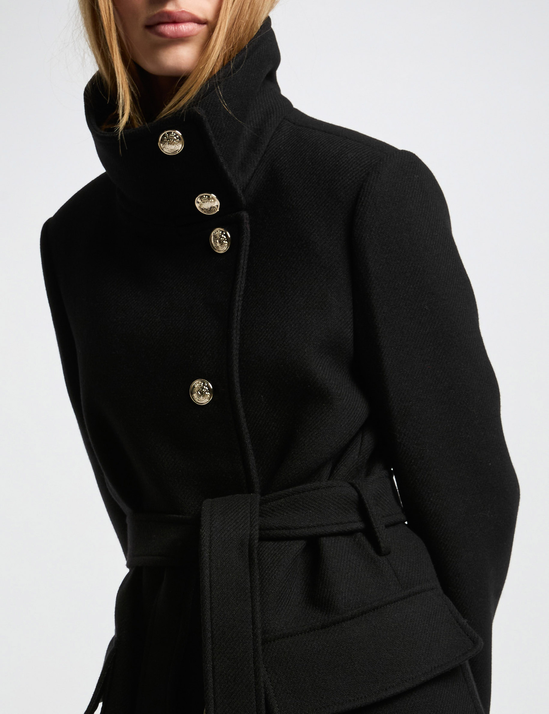 manteau long ceinture noir femme Manteau long ceinturé noir femme