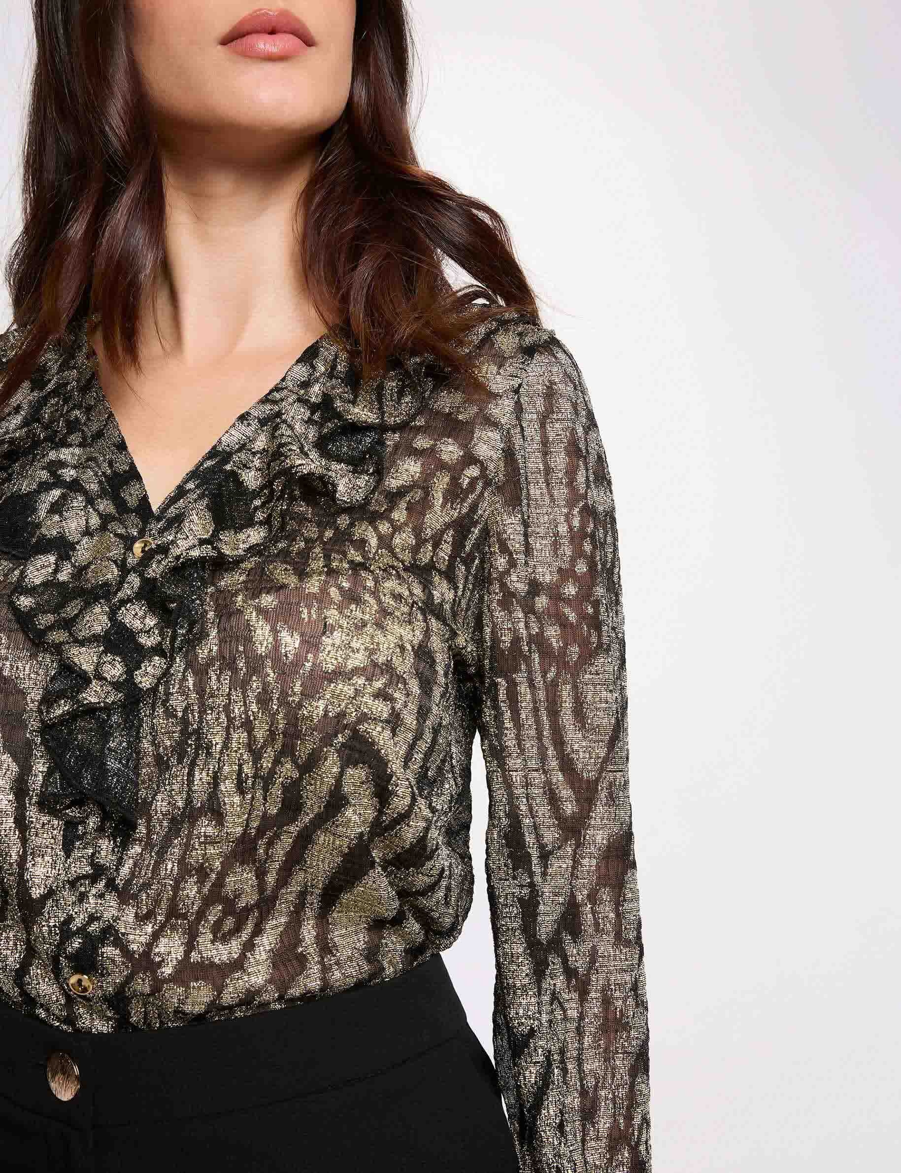 Lange mouwen V-hals T-shirt goudgeel vrouw