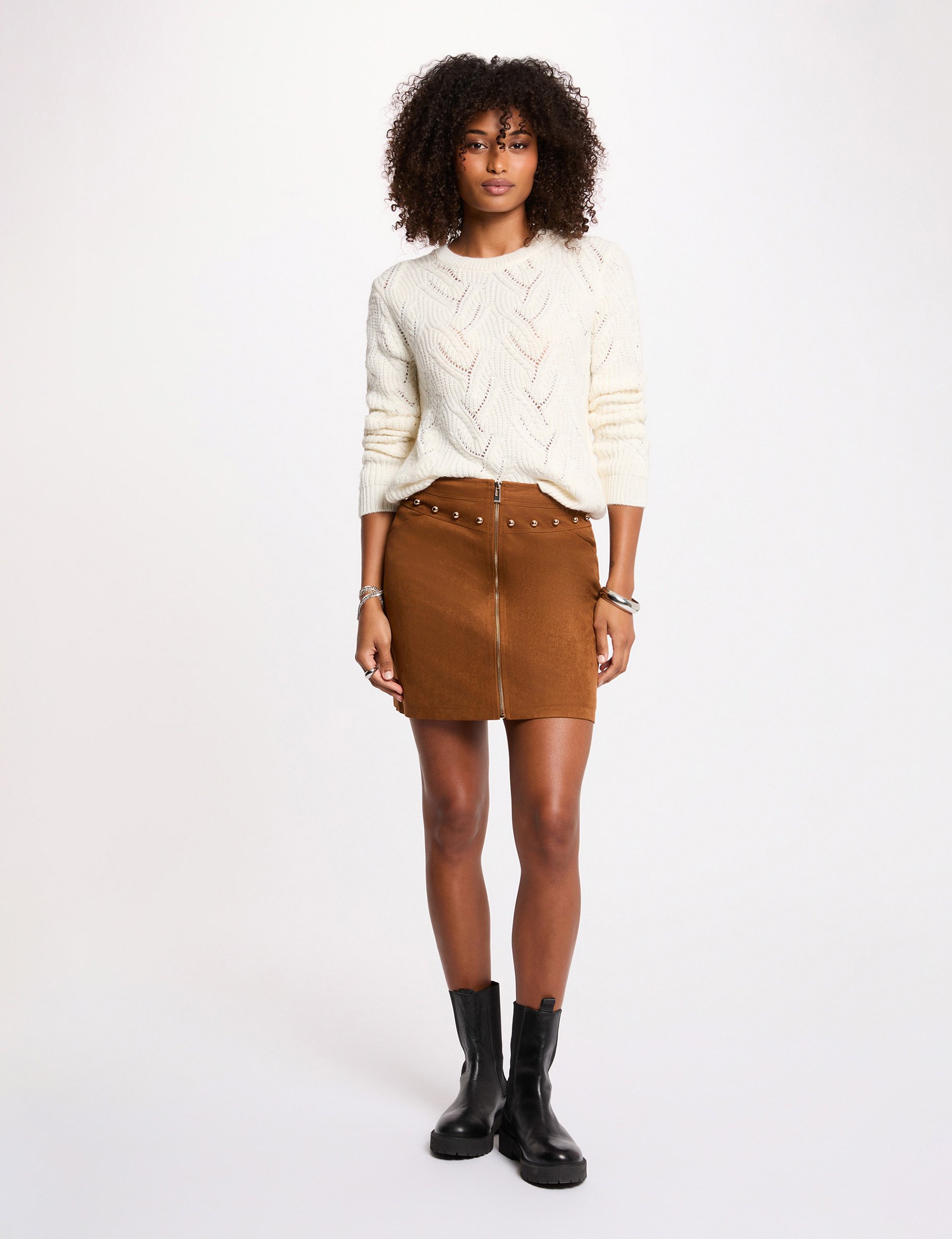 pull maille fantaisie ivoire femme ivoor vrouw