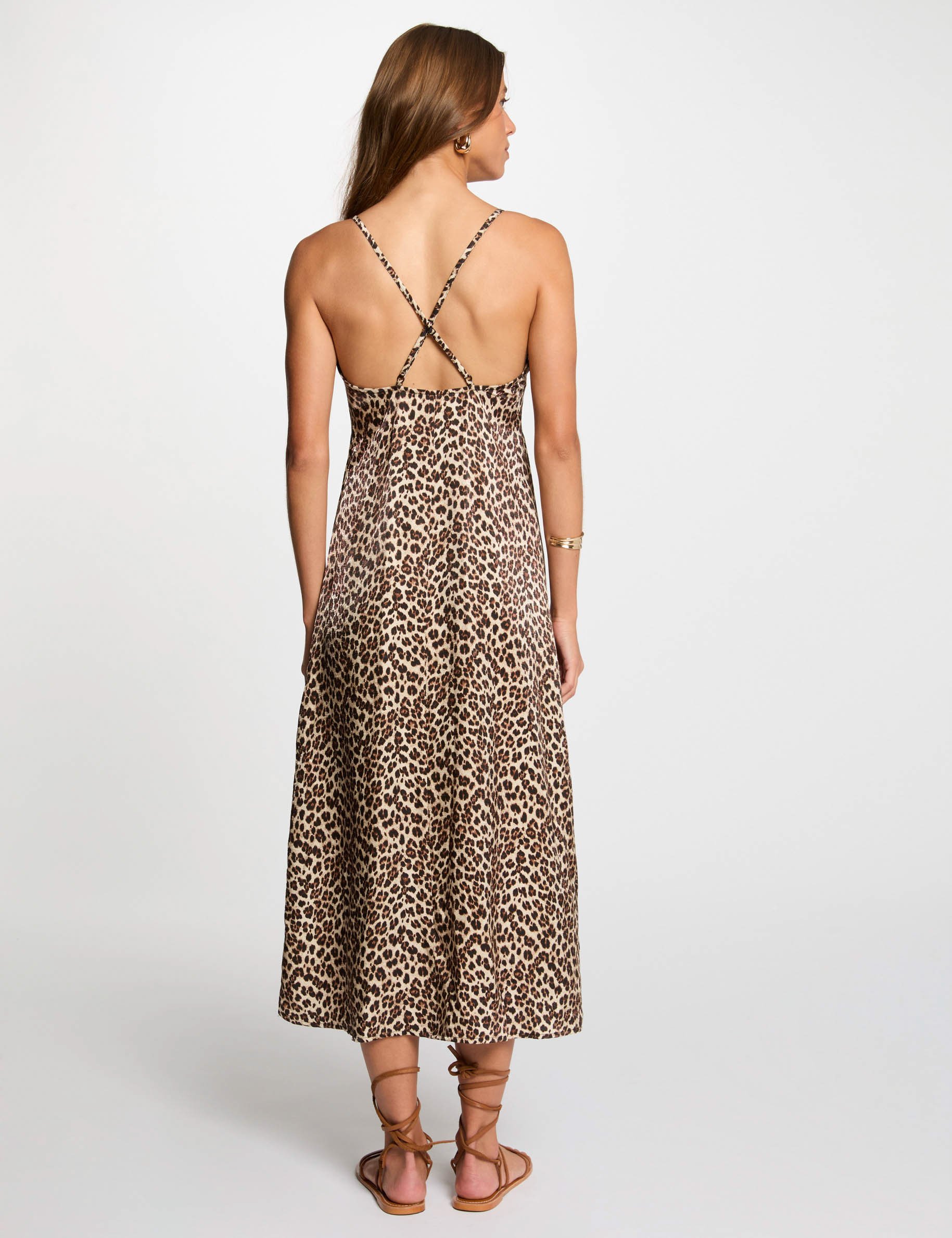 rechte midi jurk met print meerkleurig vrouw Rechte midi-jurk met print meerkleurig vrouw