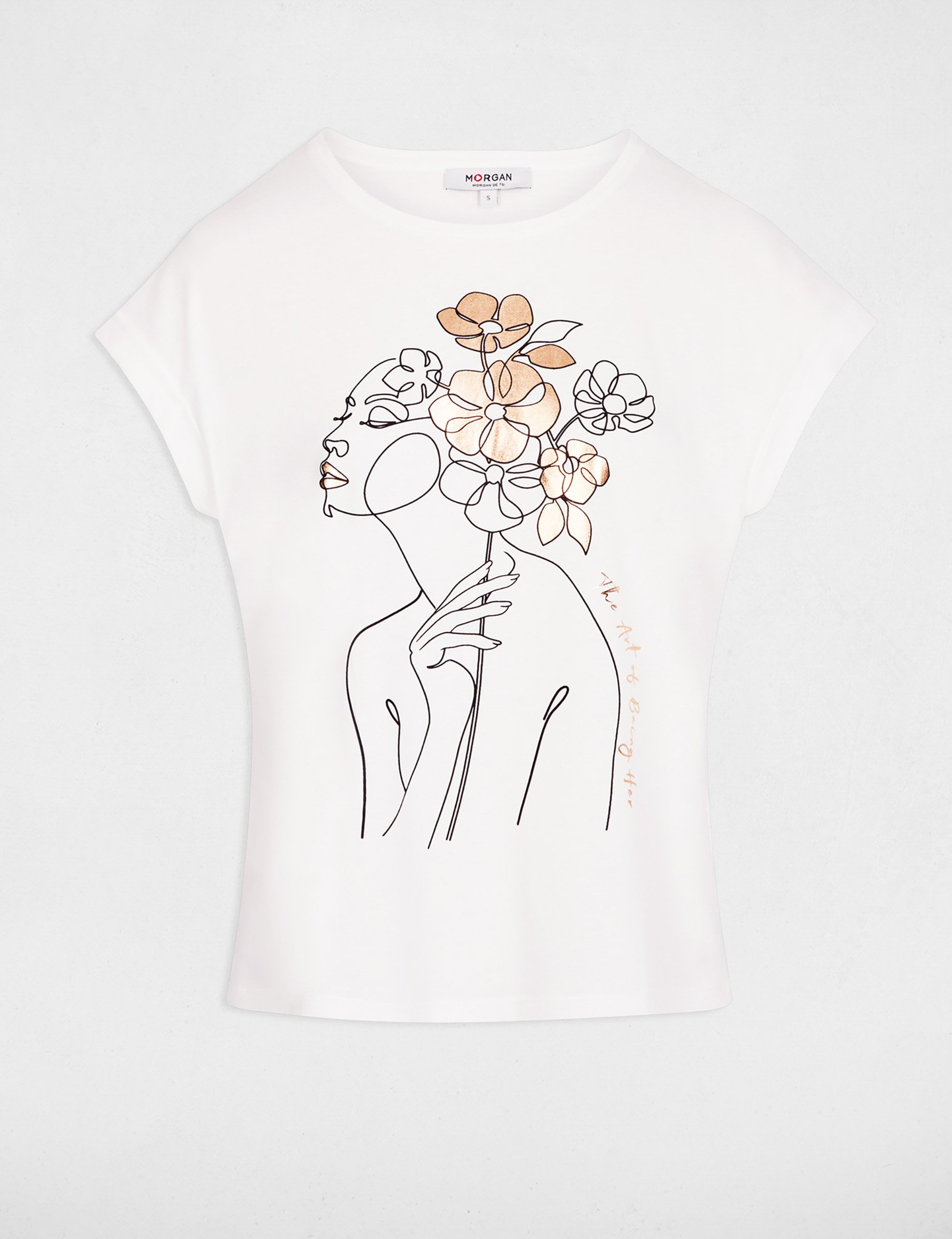 T-shirt droit imprim&eacute; blanc femme