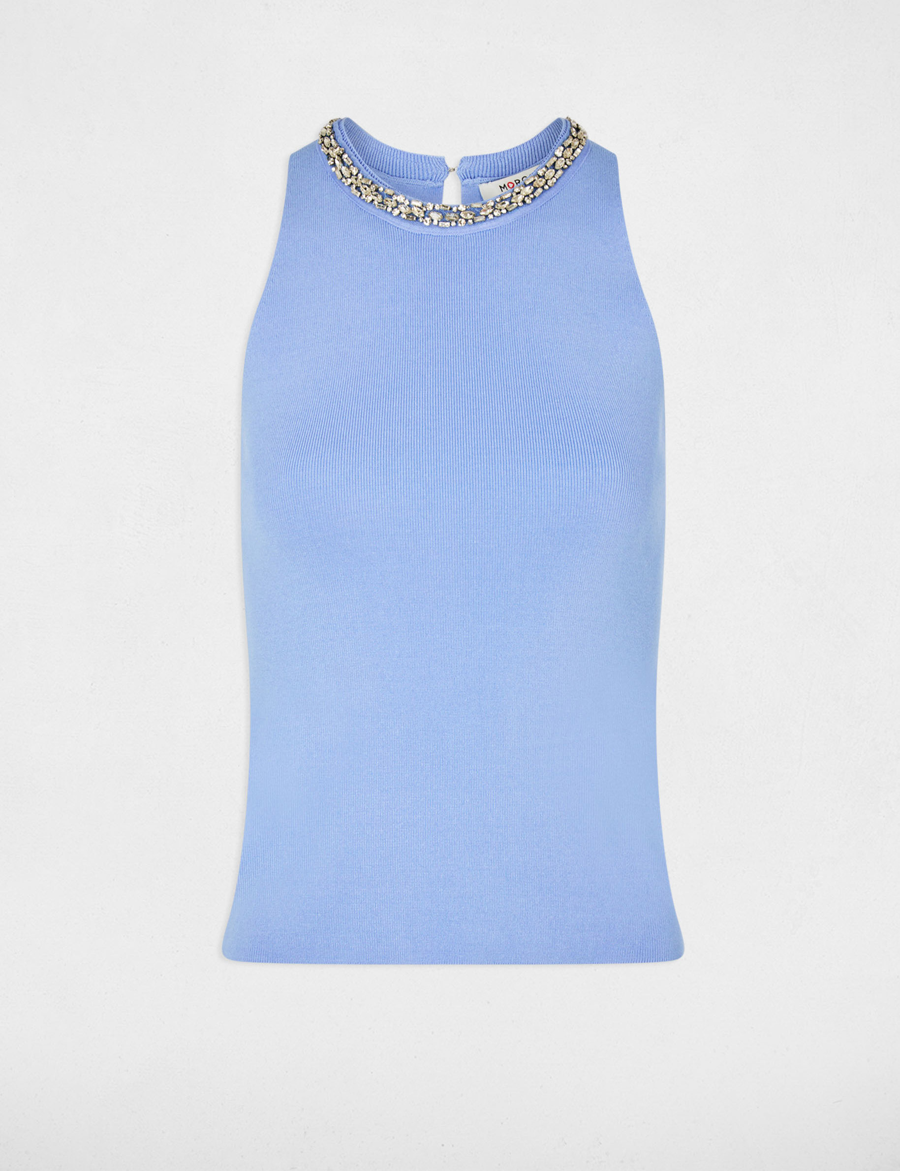 Getailleerde tanktop met strass bleu vrouw