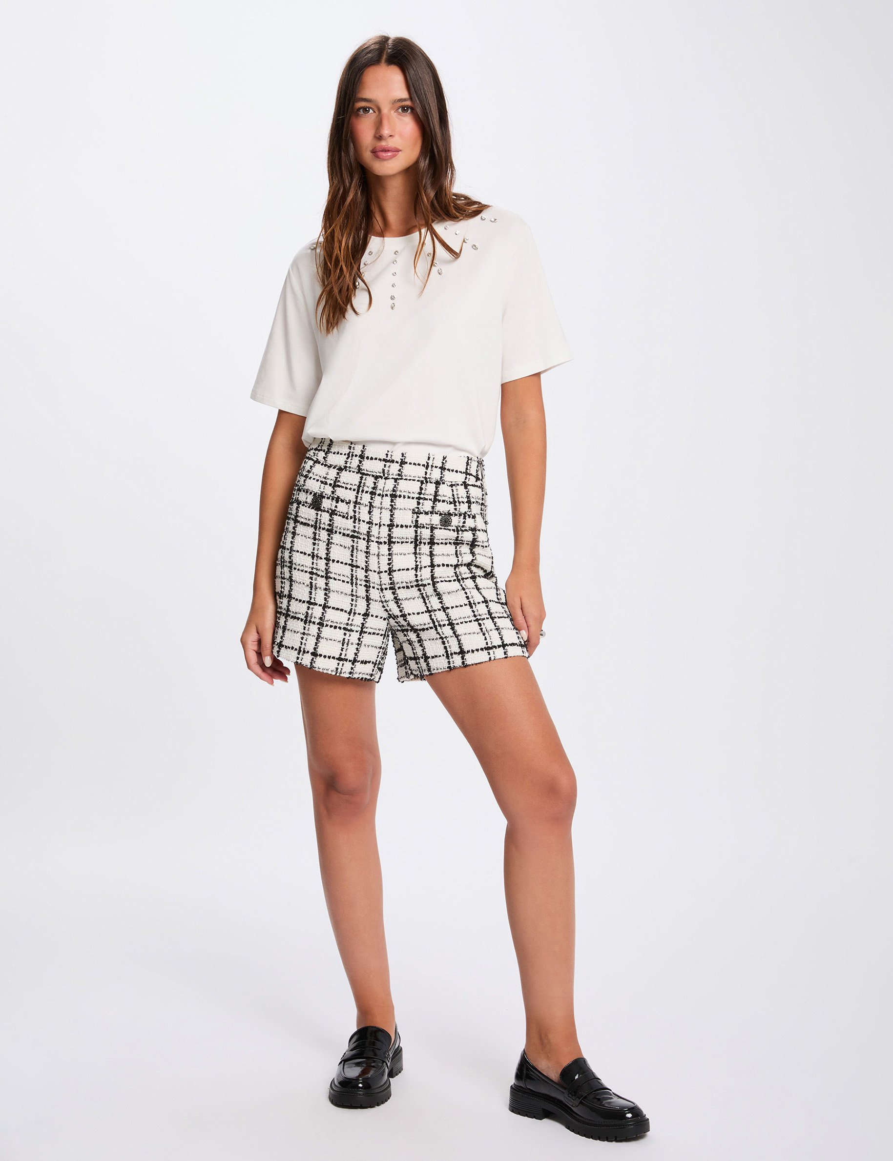 Recht T-shirt met korte mouwen helder wit vrouw