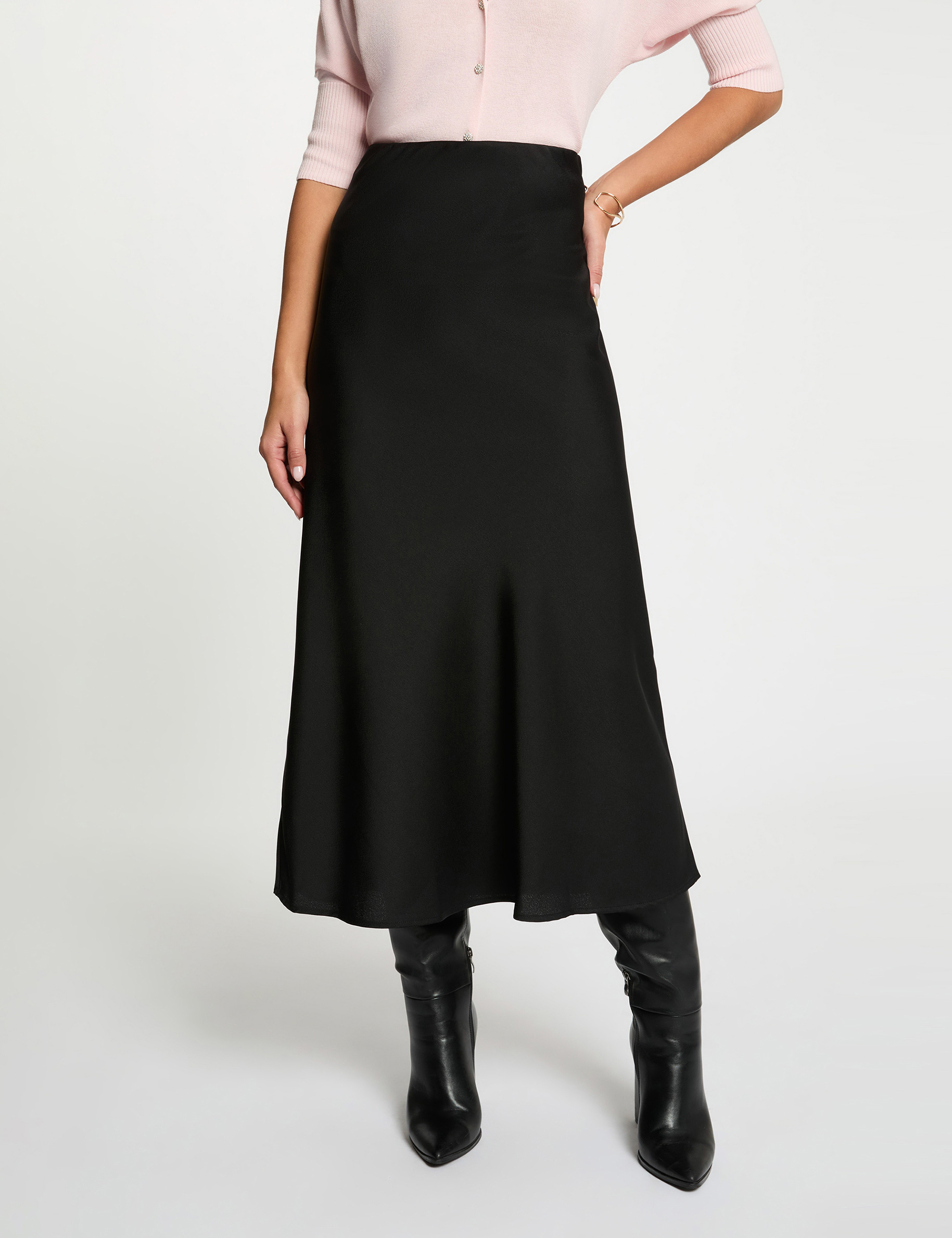 Jupe longue satinée noir femme