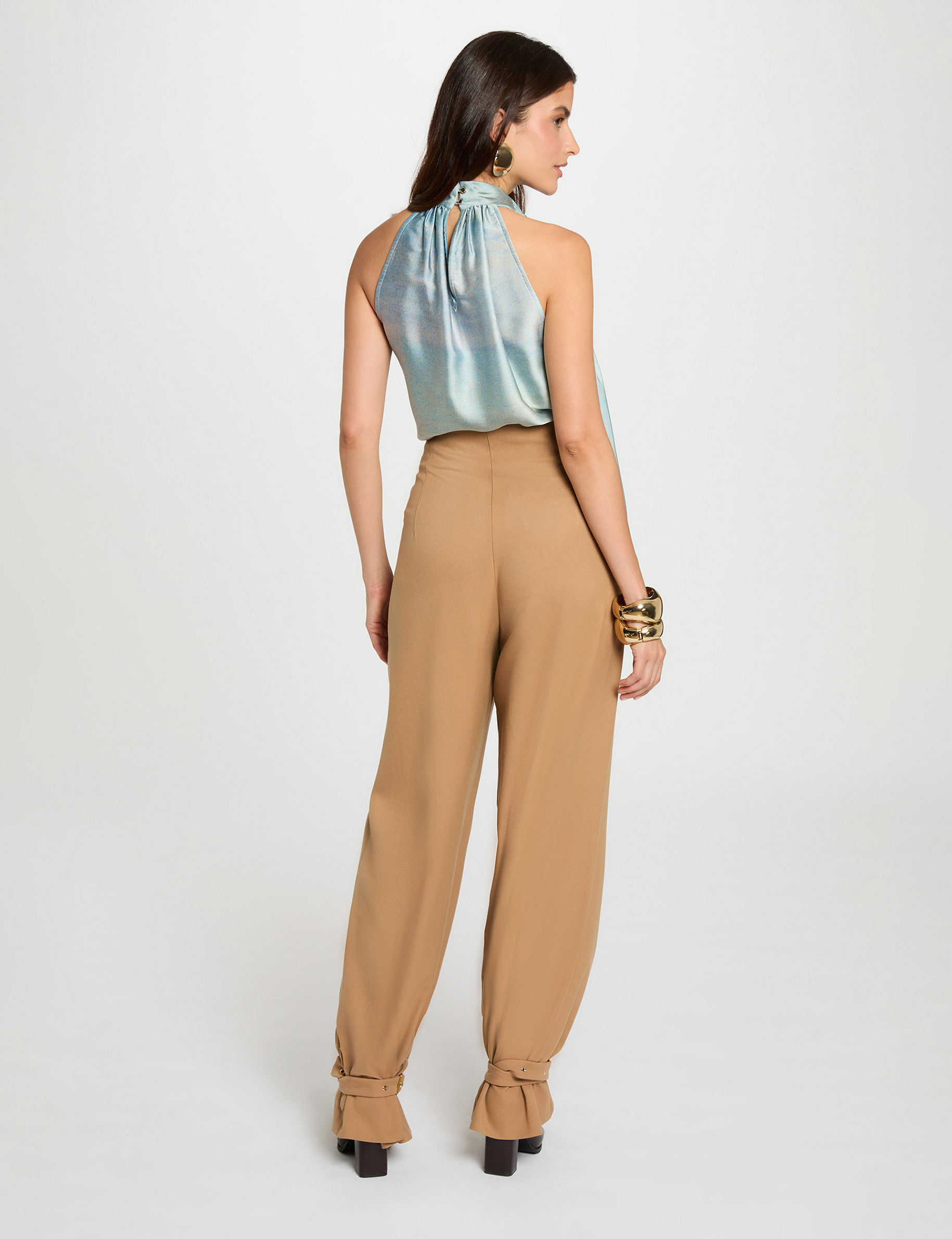 hoge taille wijde broek camel vrouw Hoge taille wijde broek camel vrouw