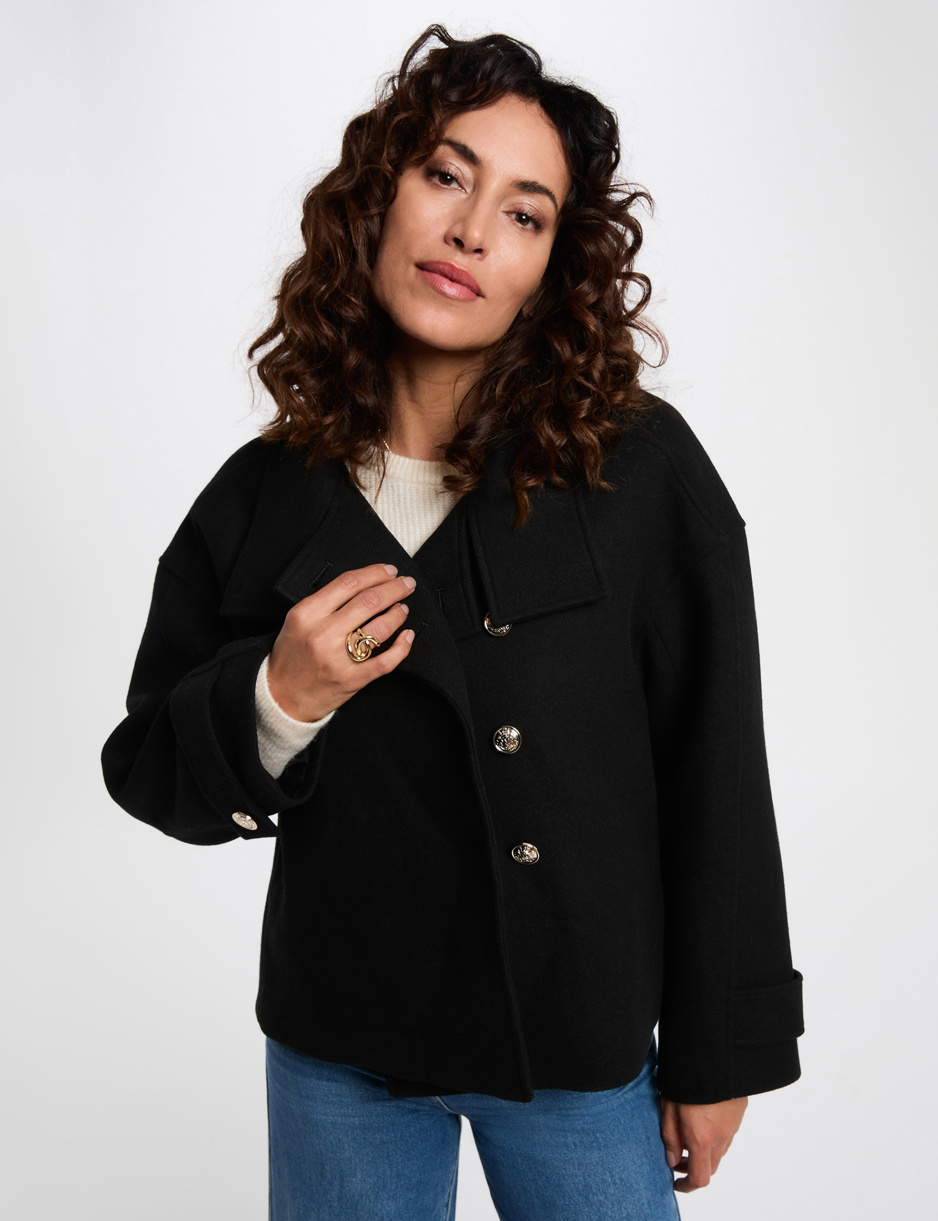 Oversized korte jas zwart vrouw