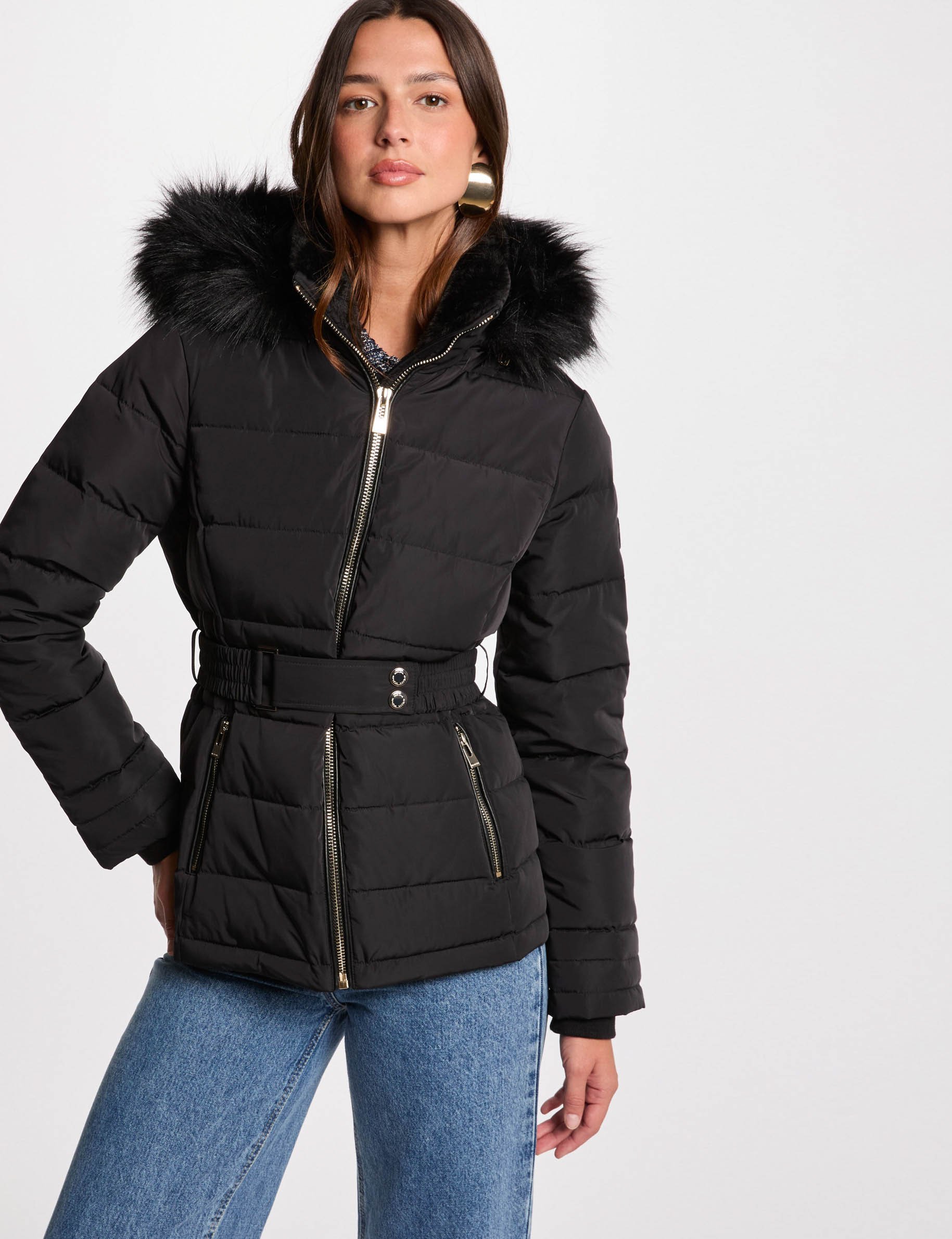 Doudoune à capuche noir femme