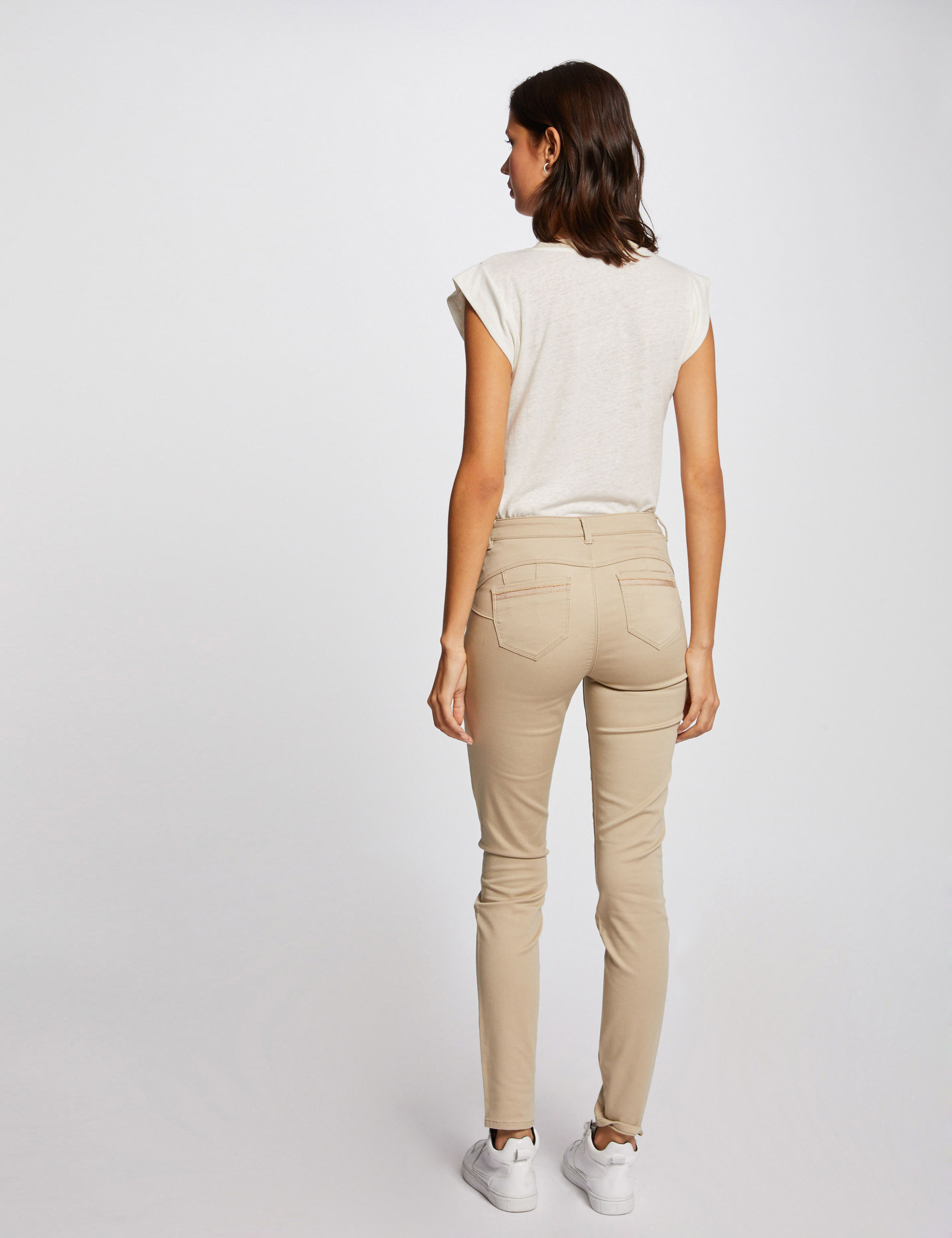 Pantalon slim taille standard sable femme