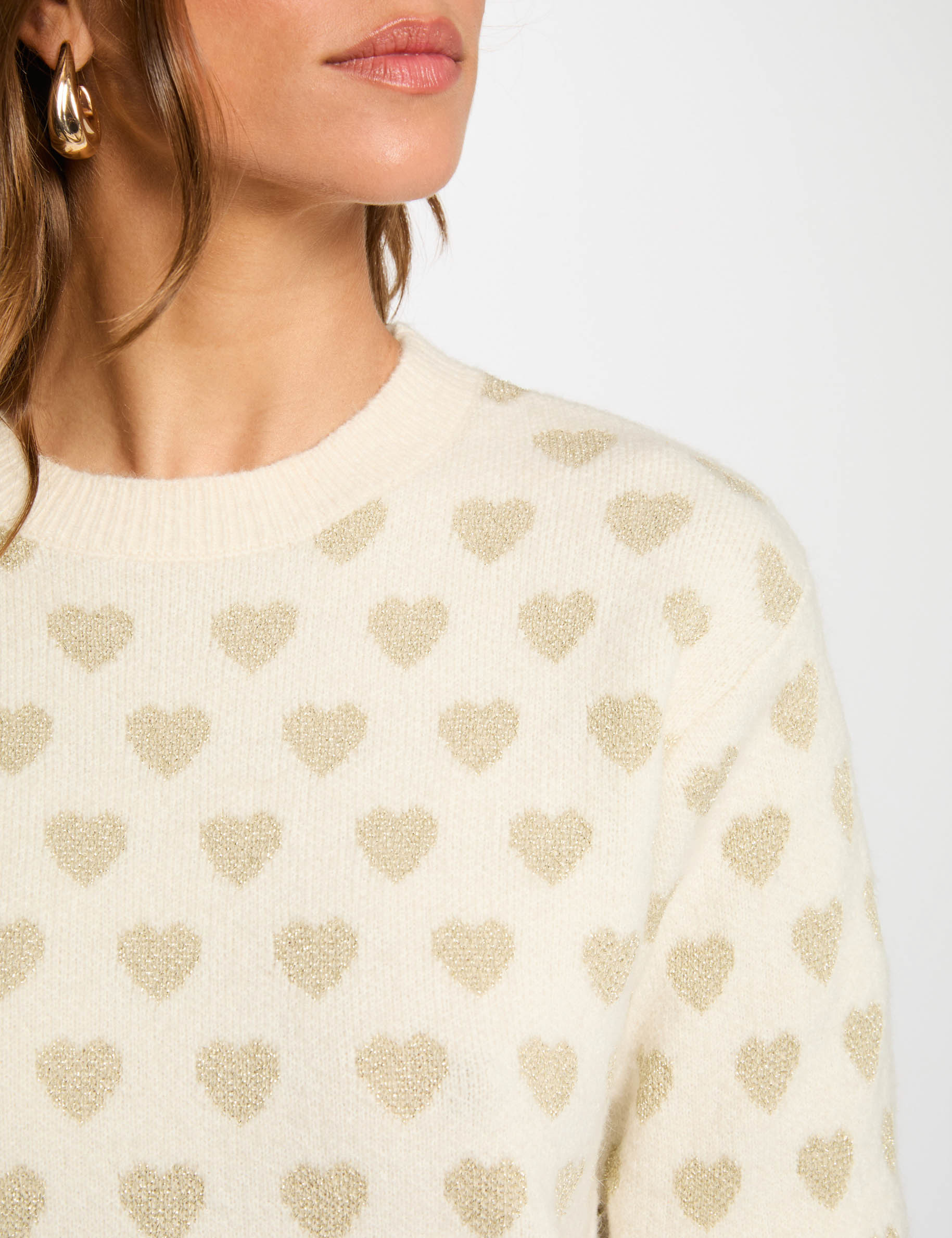 pull col rond imprime ivoire femme Pull col rond imprimé ivoire femme