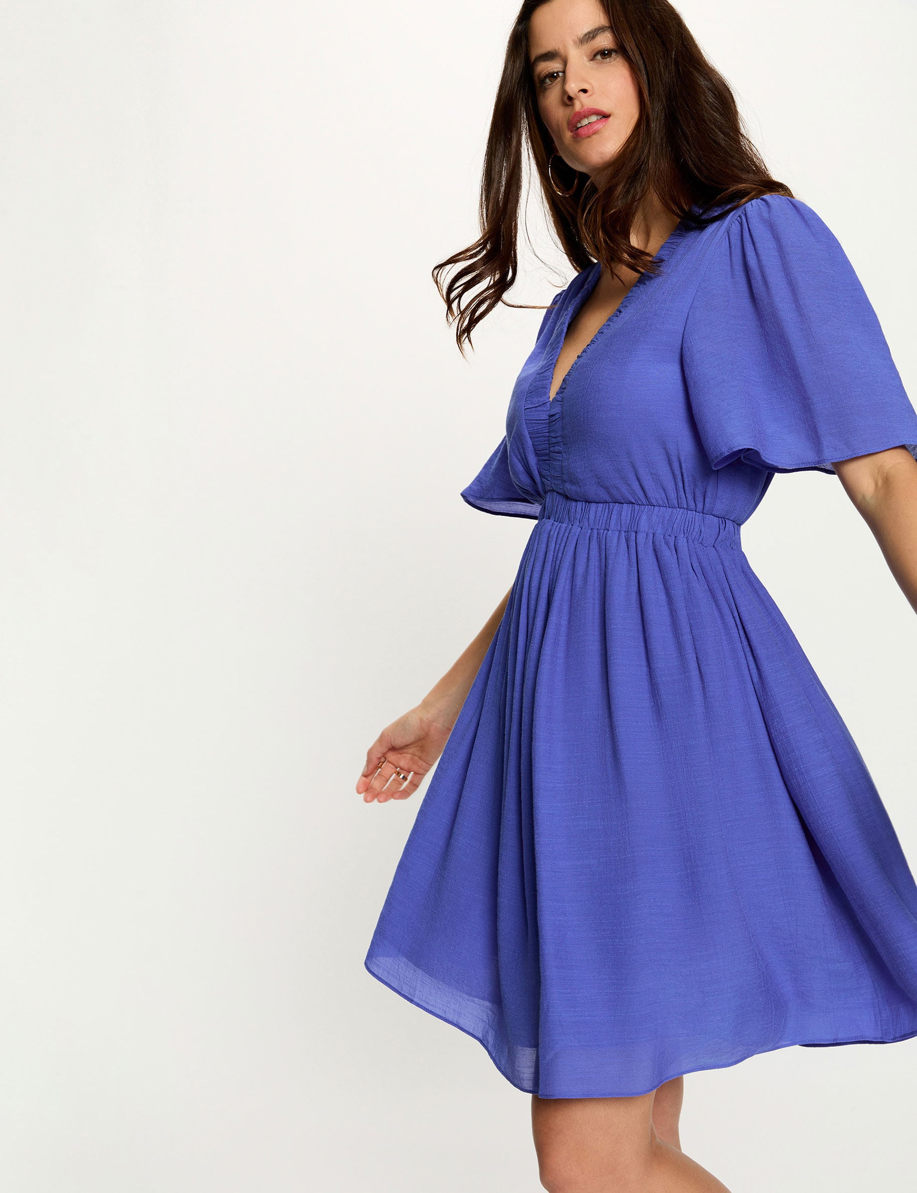 Robe courte pliss&eacute;e bleu femme