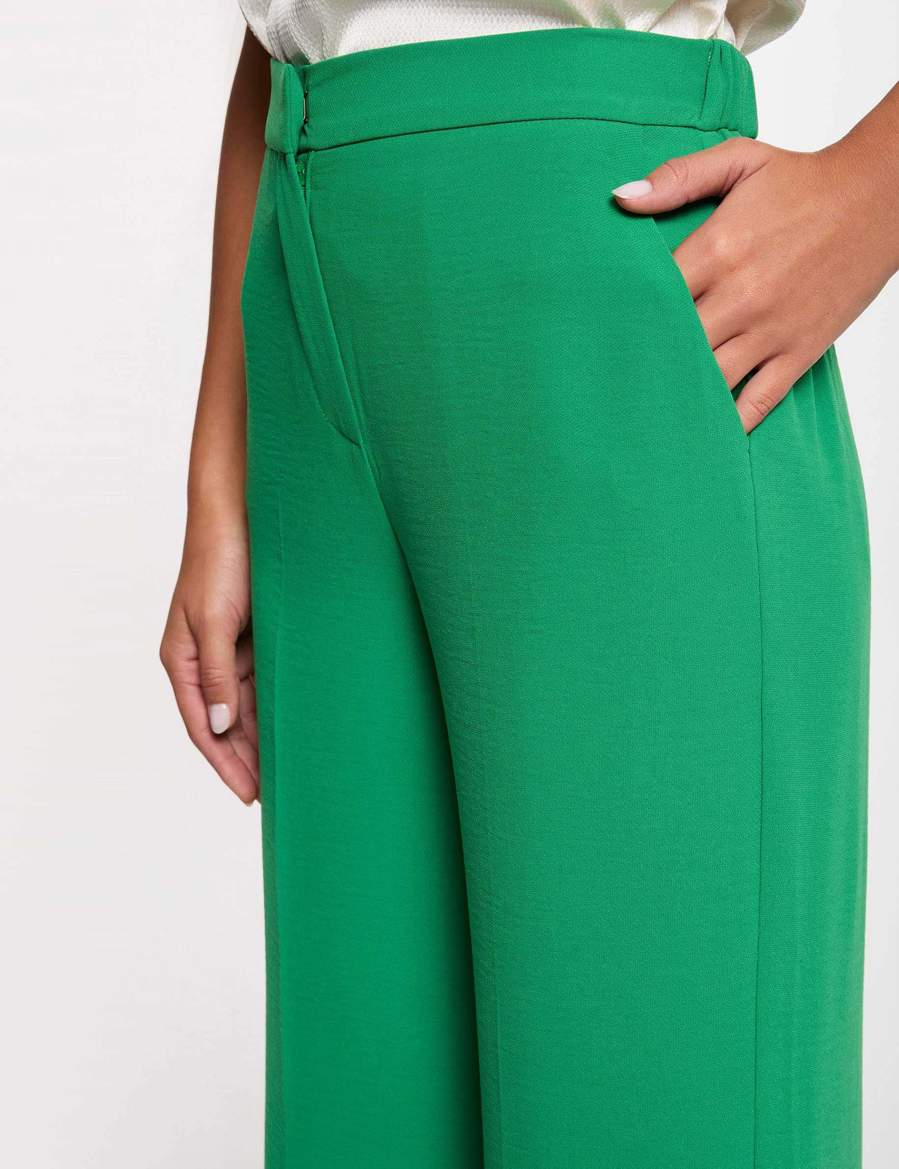 Pantalon large fluide vert prairie femme