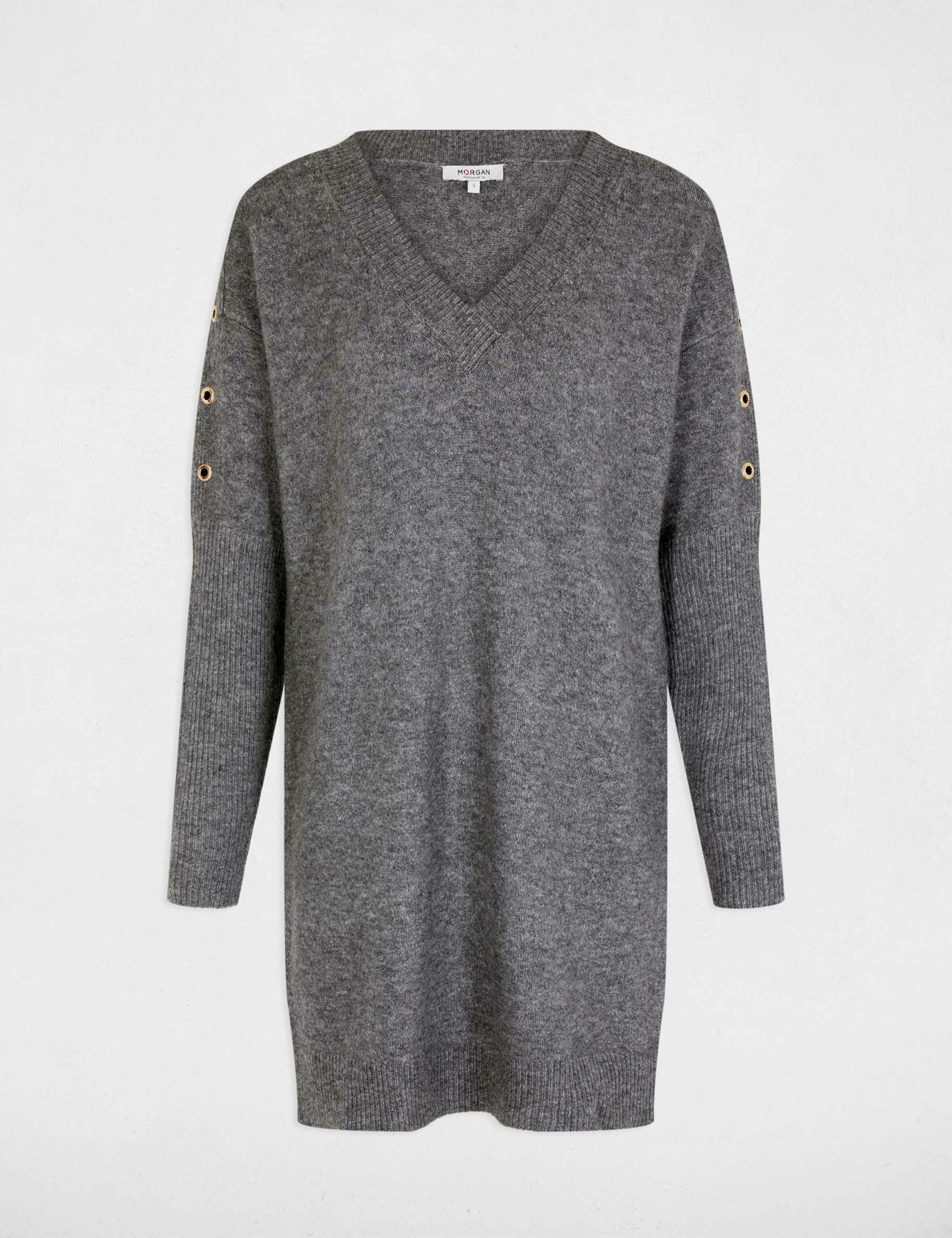 rechte tricot jurk met oogjes antracietgrijs vrouw Rechte tricot jurk met oogjes antracietgrijs vrouw