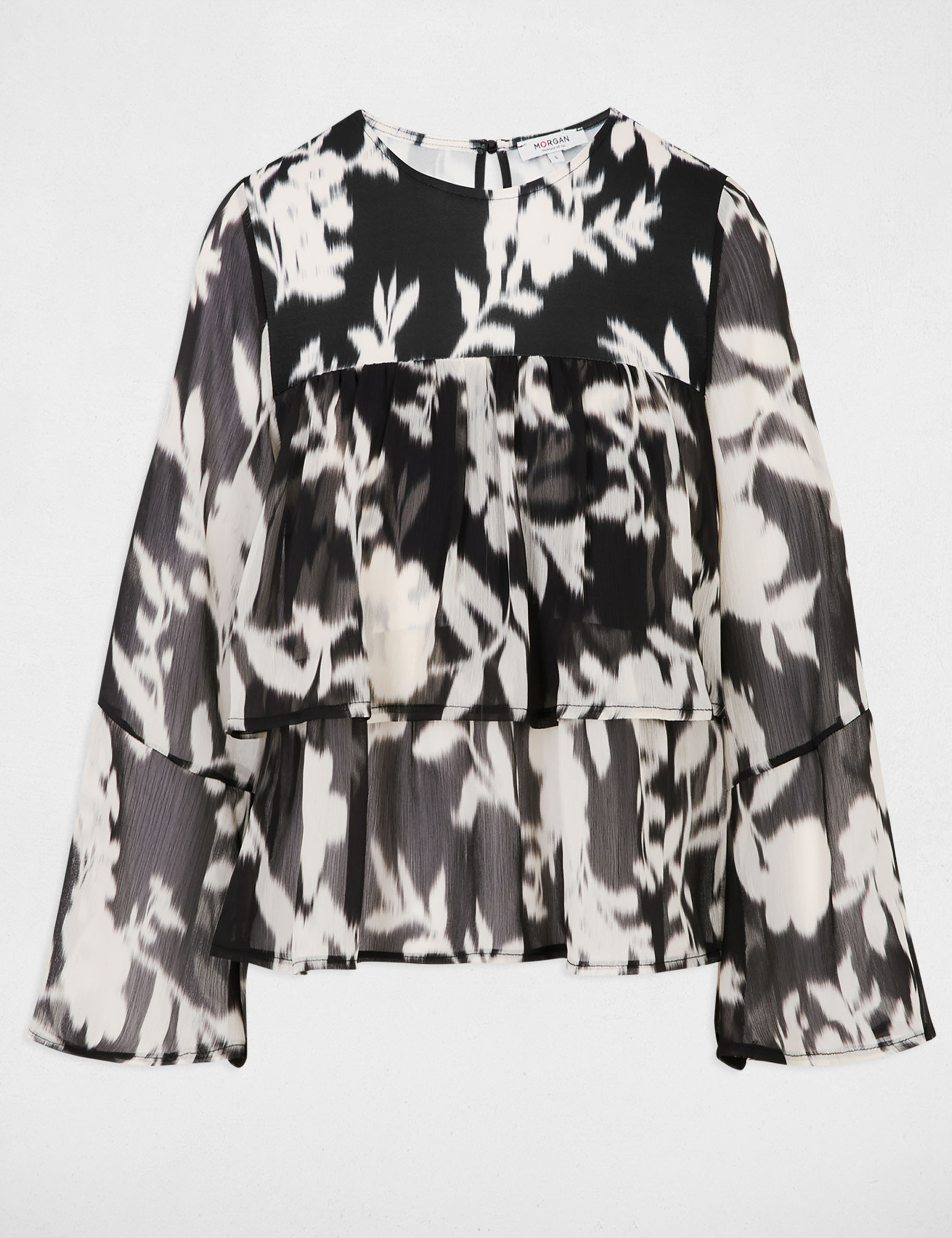 bedrukte voile t shirt zwart vrouw Bedrukte voile T-shirt zwart vrouw