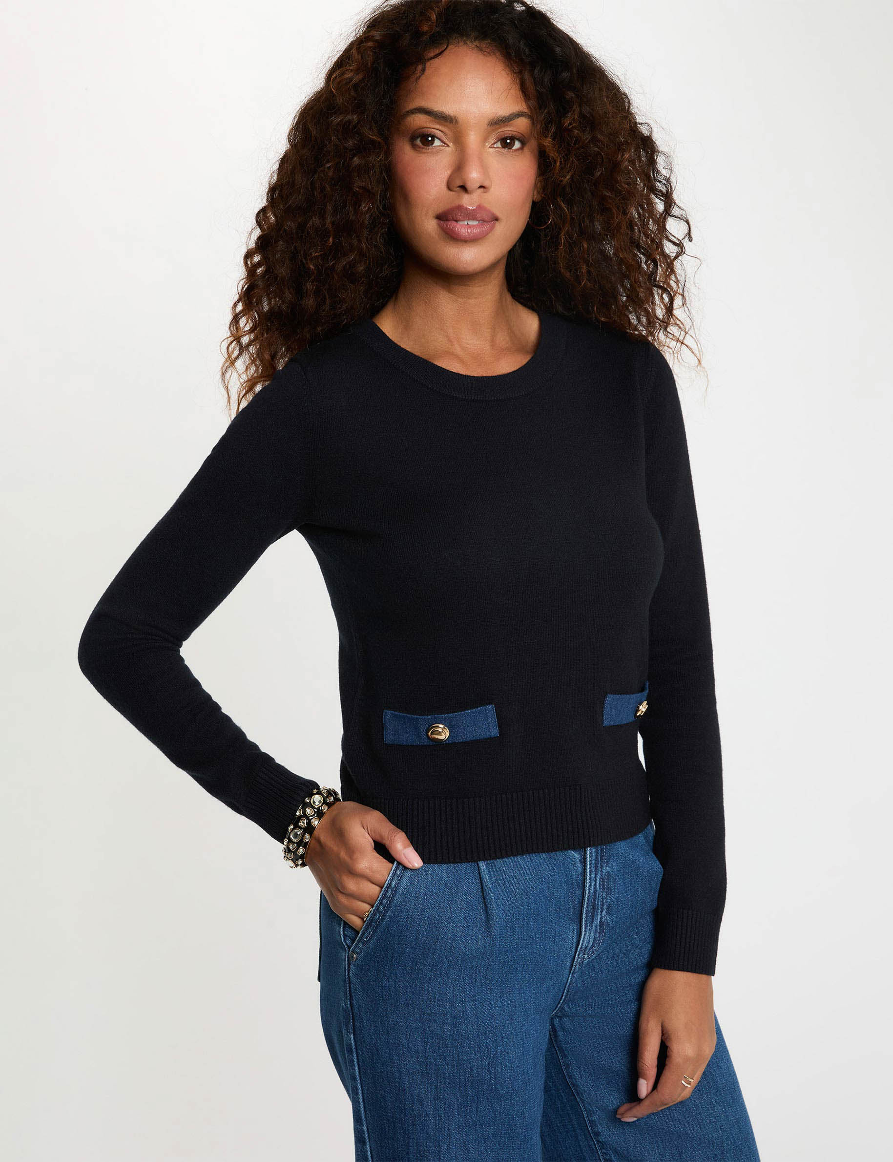 Pull col rond bleu marine femme