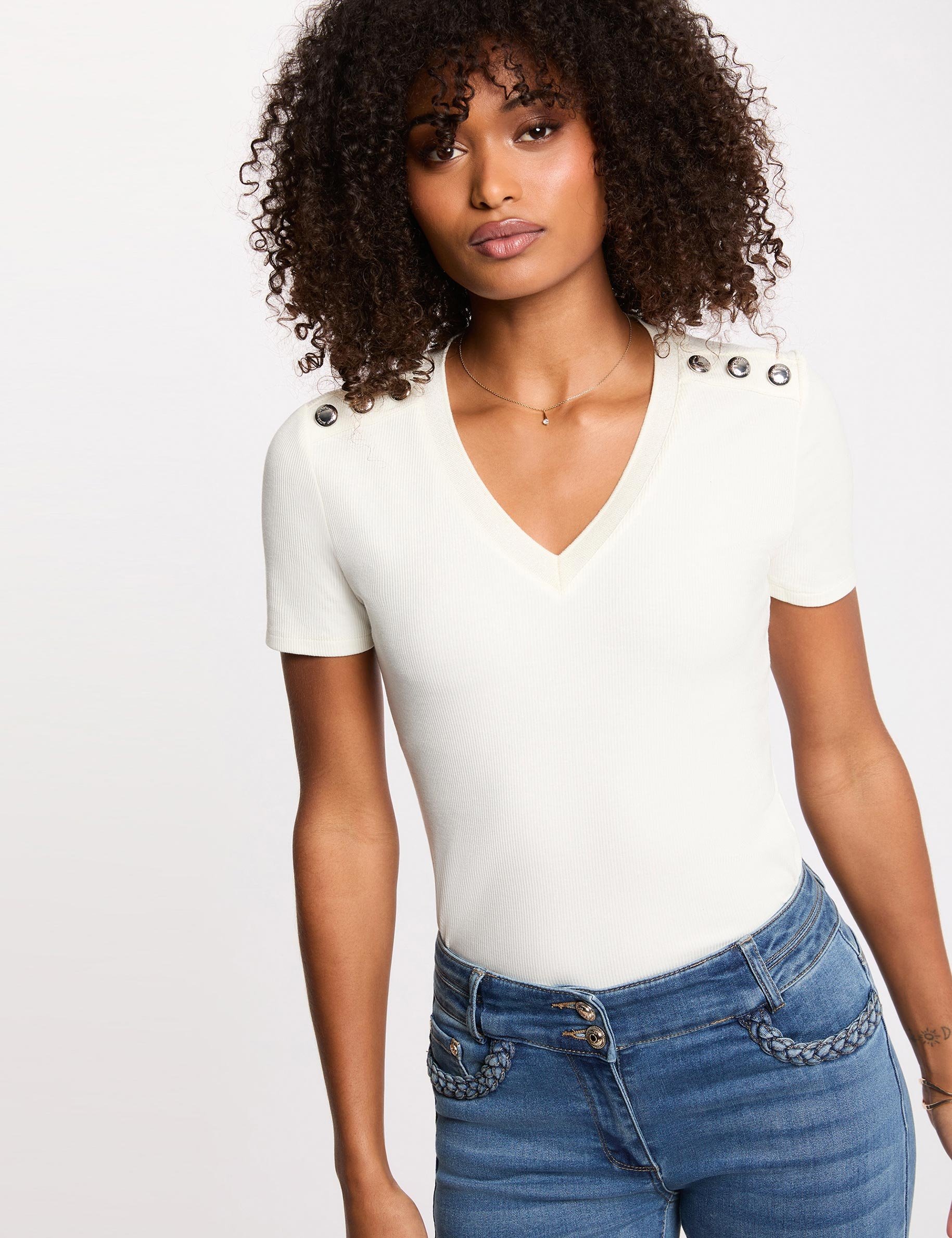 T-shirt met korte mouwen ivoor vrouw