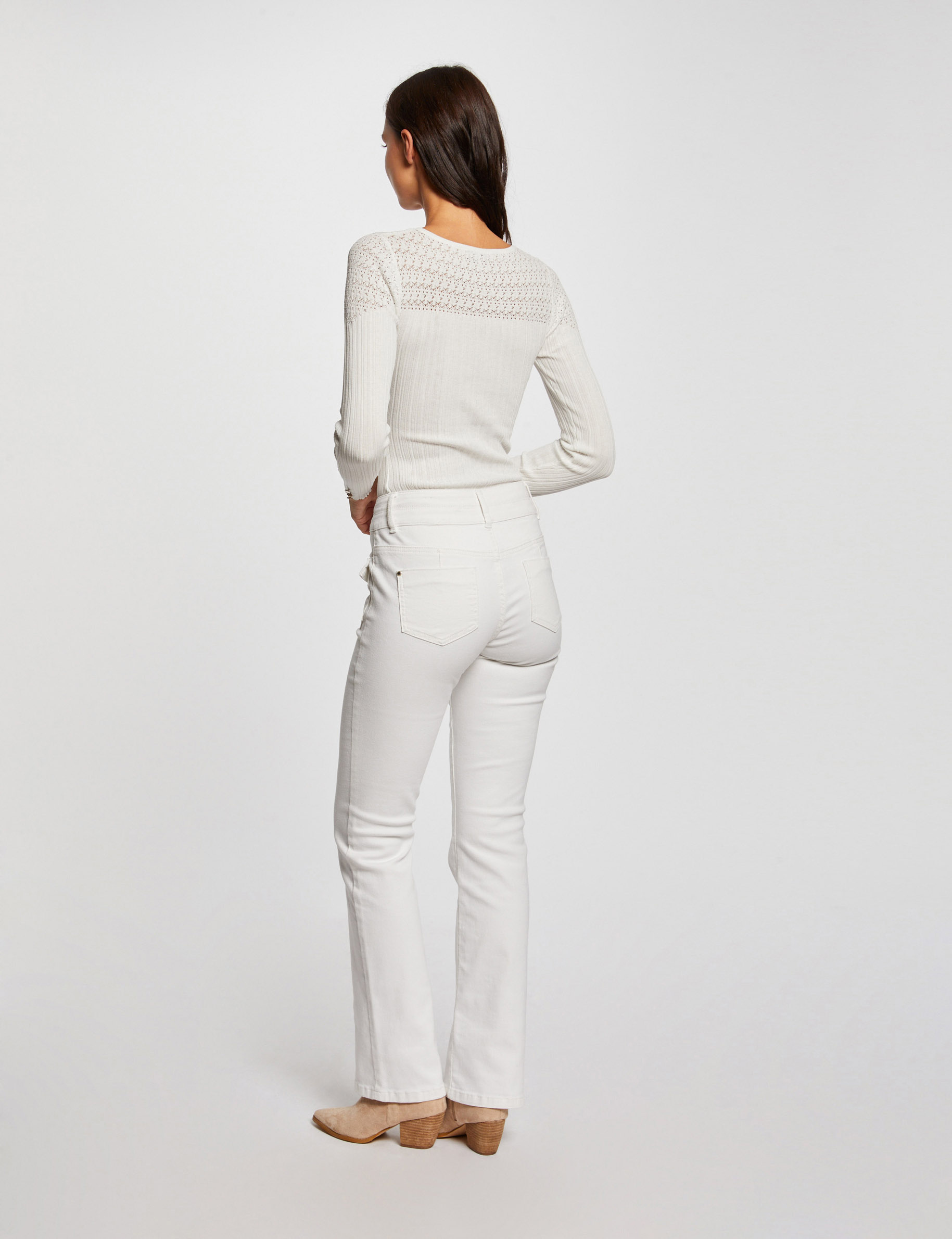 bootcut jeans met klepzakken ivoor vrouw Bootcut jeans met klepzakken ivoor vrouw