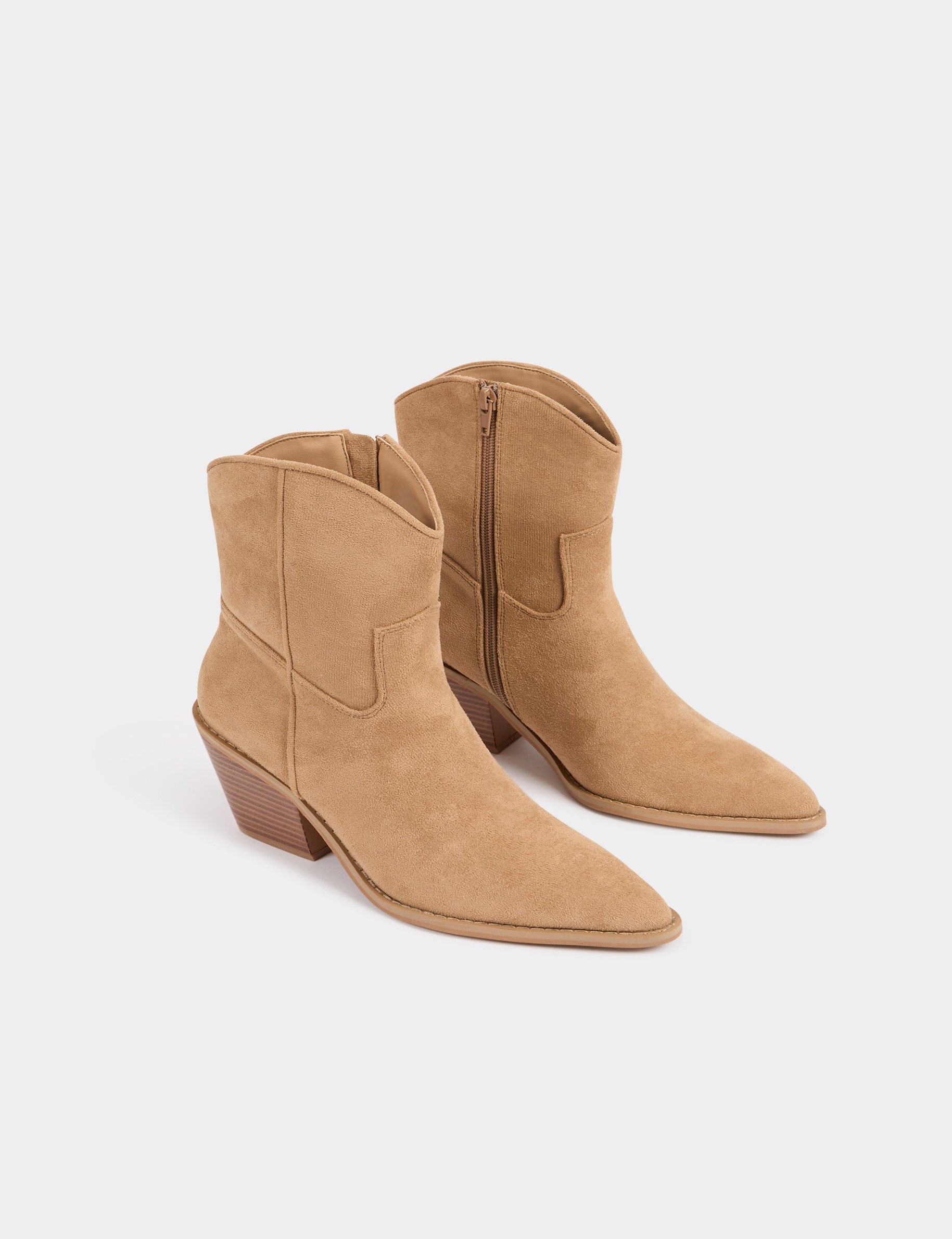 western enkellaarsjes met hak beige vrouw Western enkellaarsjes met hak beige vrouw
