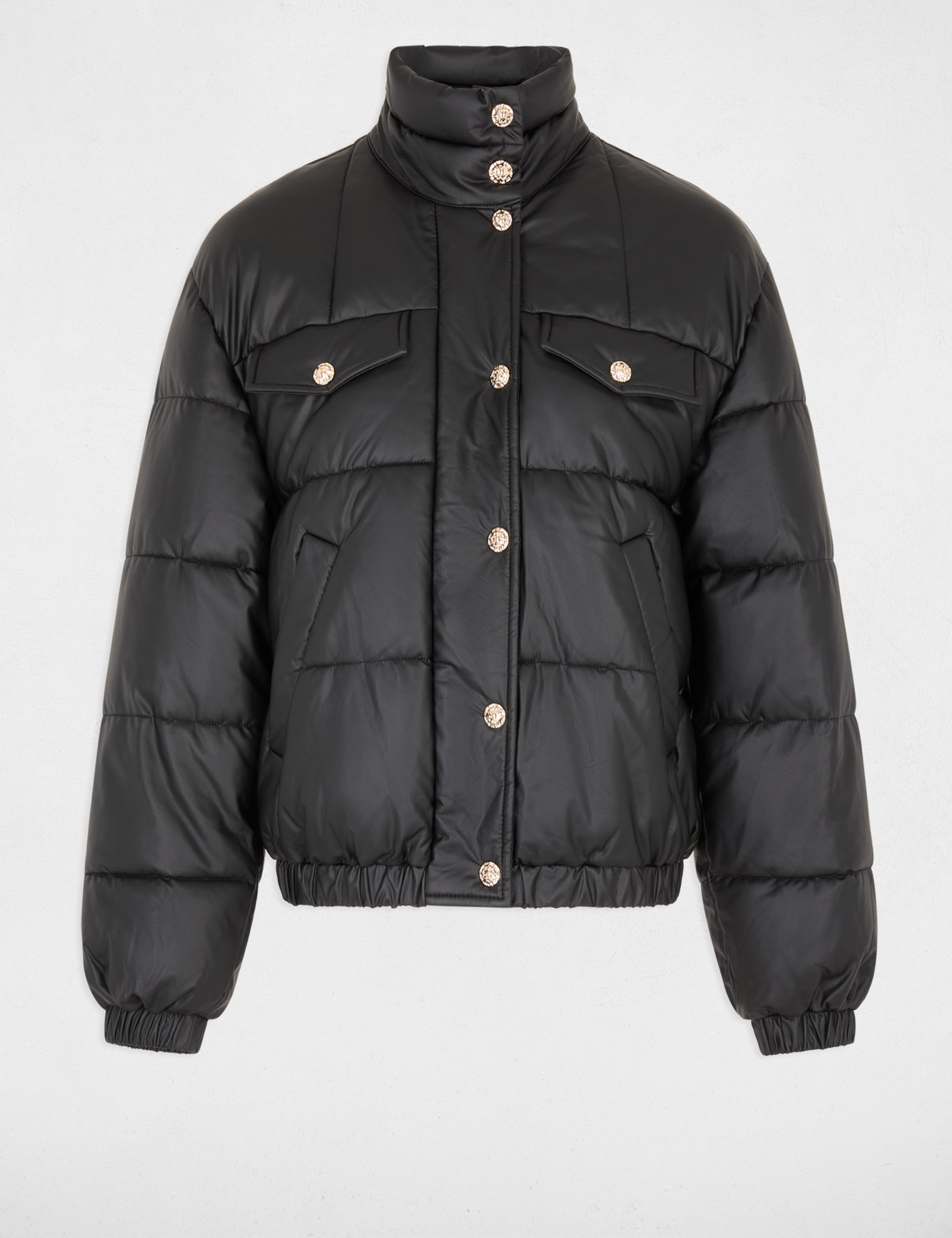 Doudoune similicuir col montant noir femme
