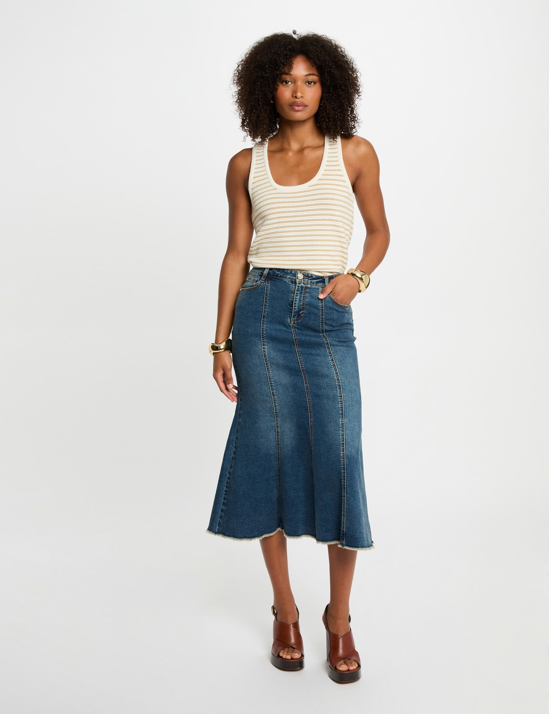 top en maille raye blanc femme Top en maille rayé blanc femme