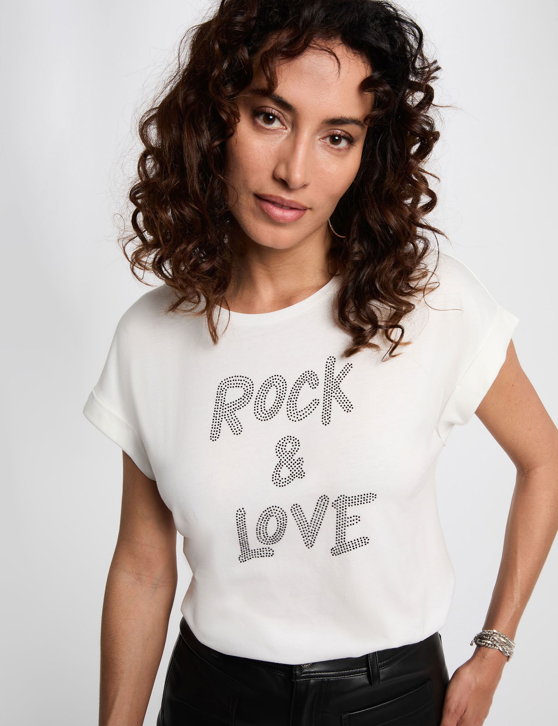 kort t shirt met strass helder wit vrouw Kort T-shirt met strass helder wit vrouw