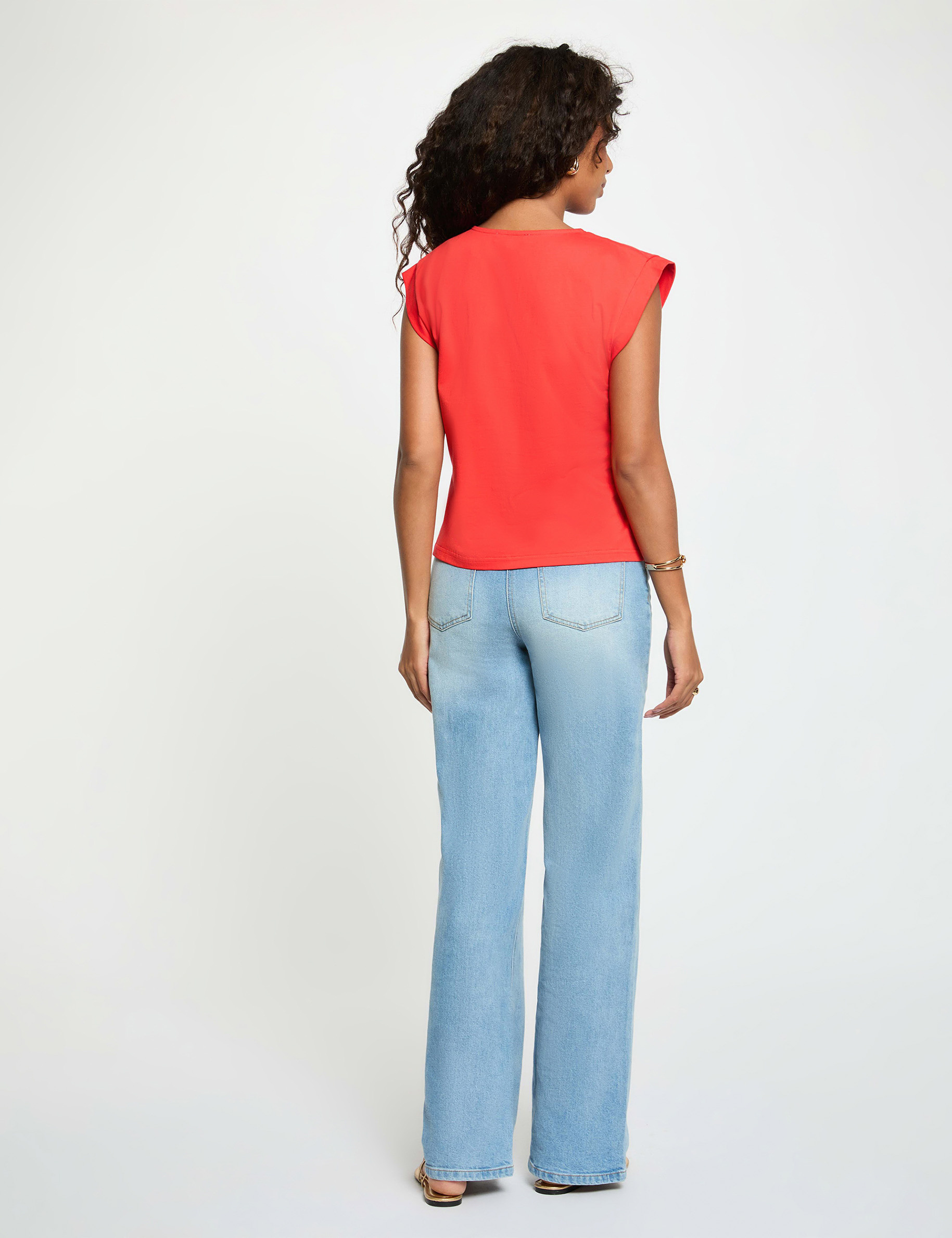 V-hals T-shirt met korte mouwen fel red vrouw