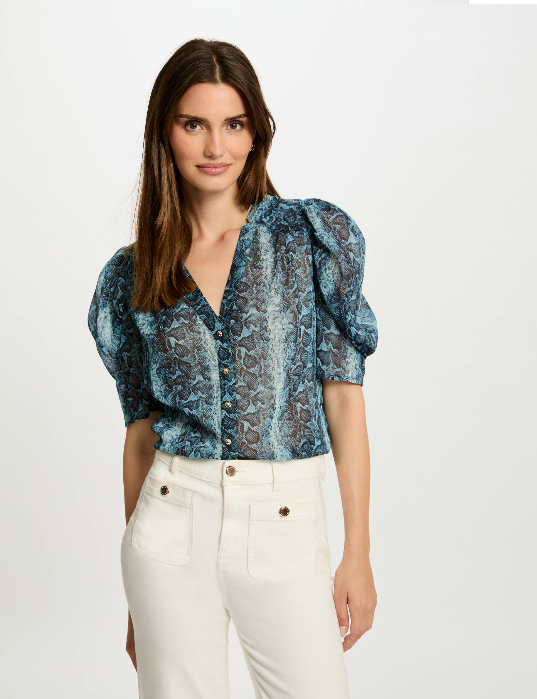 Blouse met 3/4 mouwen en print meerkleurig vrouw