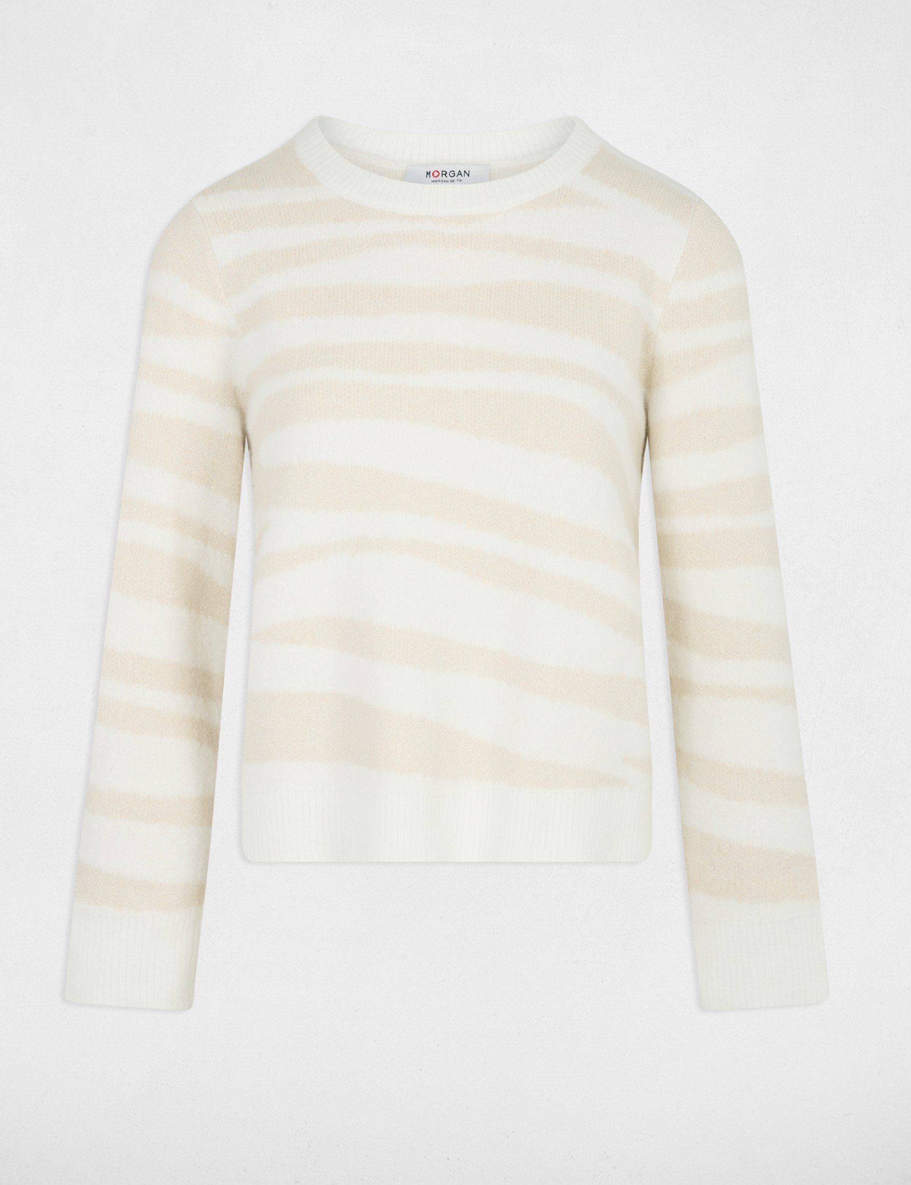 Pull court jacquard ivoire femme