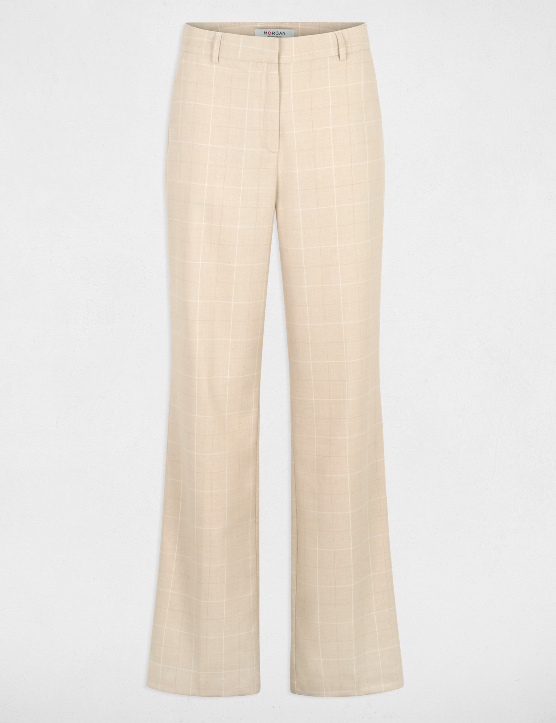 Pantalon droit taille haute beige femme