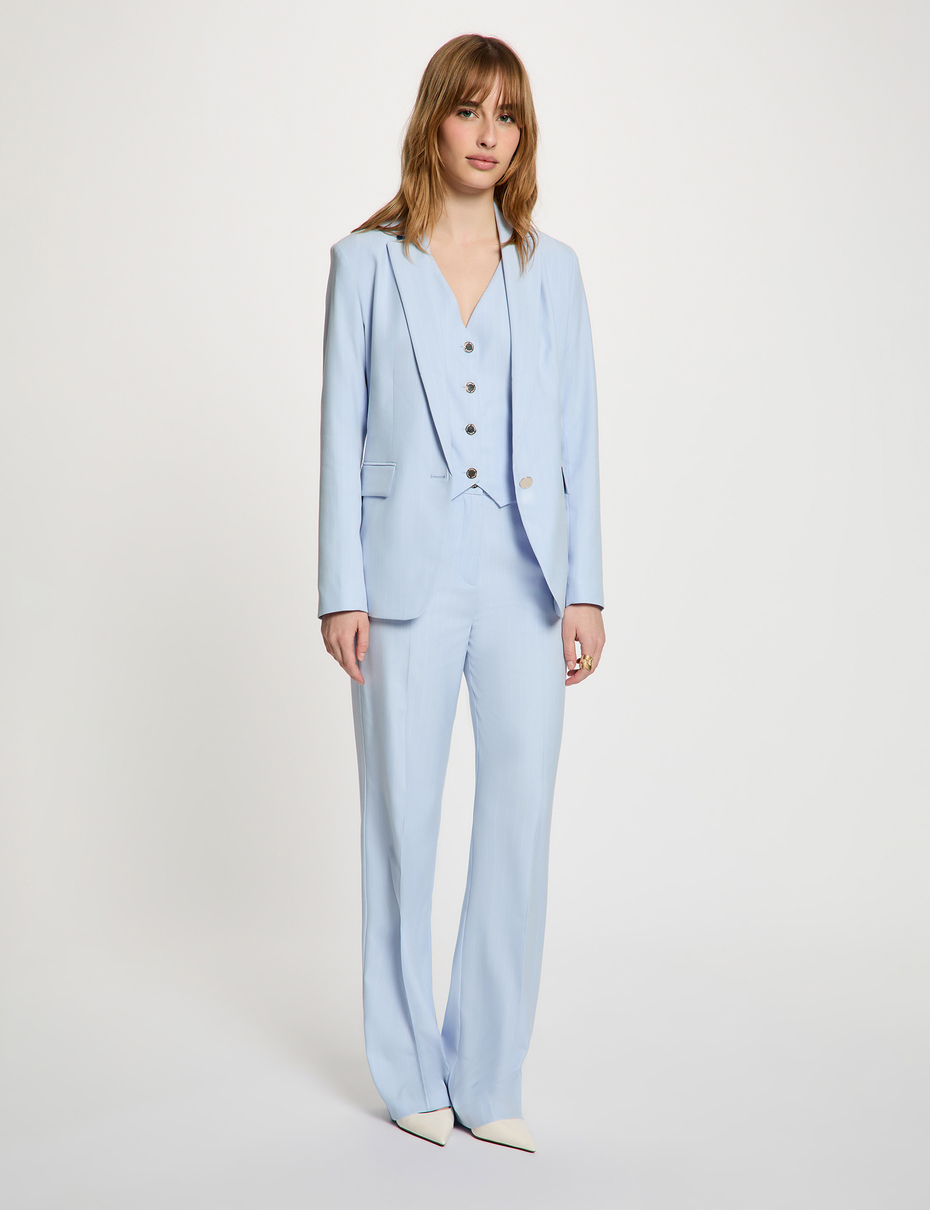 Veste ajust&eacute;e rayures bleu ciel femme