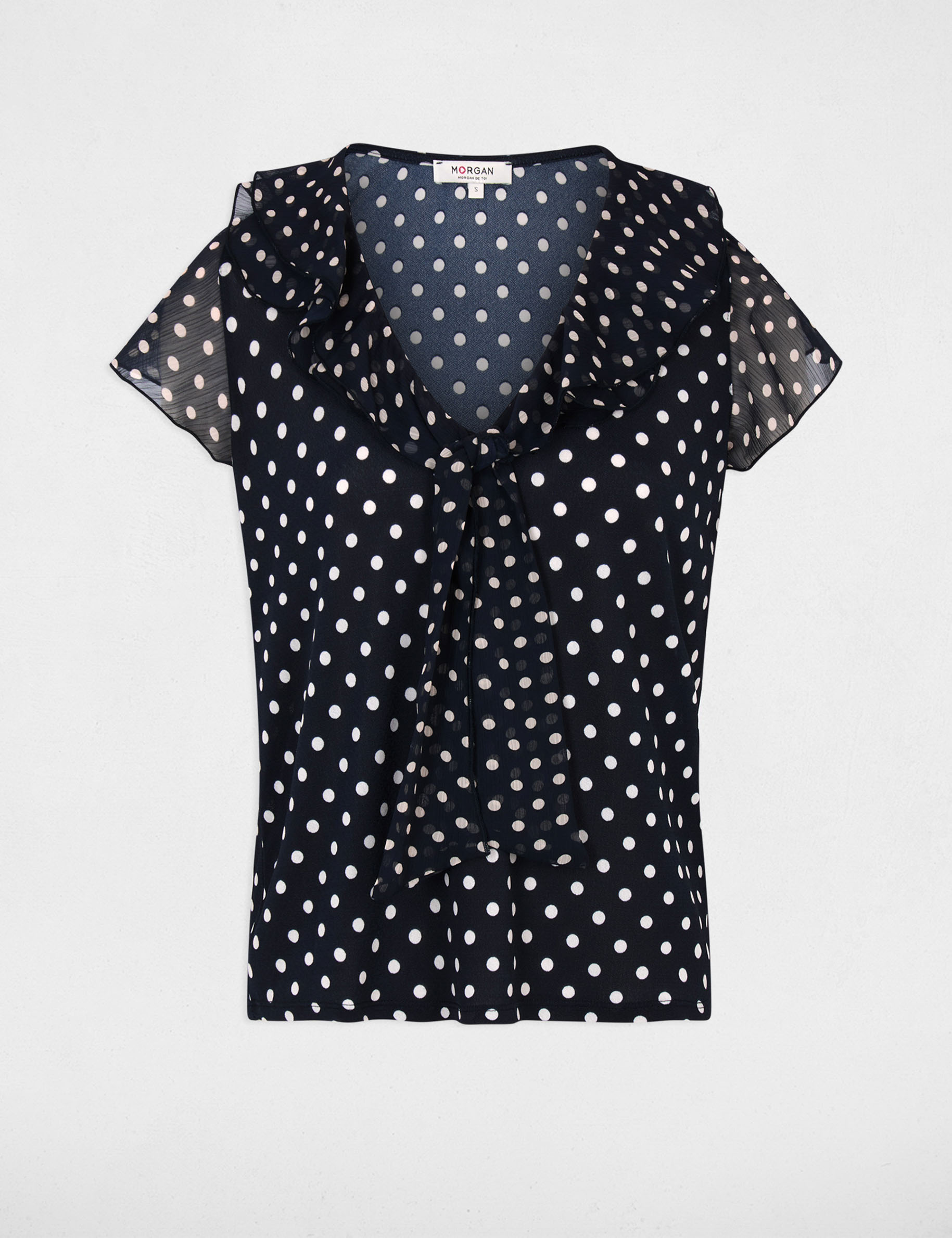 T-shirt voile col v bleu marine femme