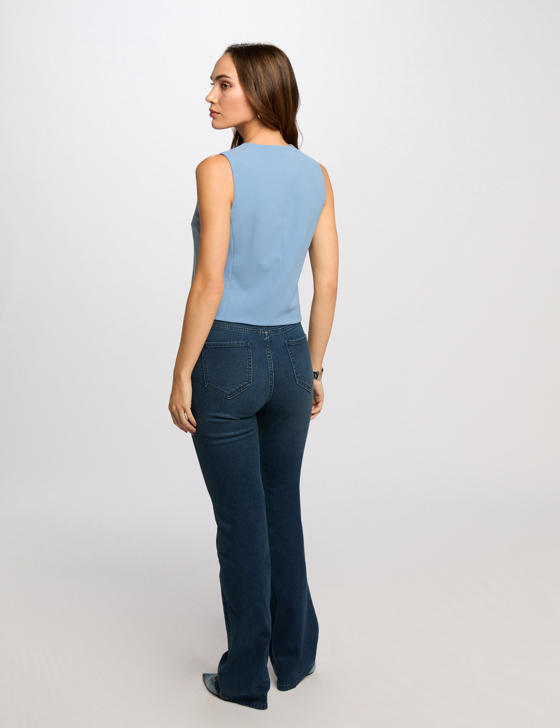 mouwloos v hals vest bleu gris vrouw Mouwloos V-hals vest bleu gris vrouw