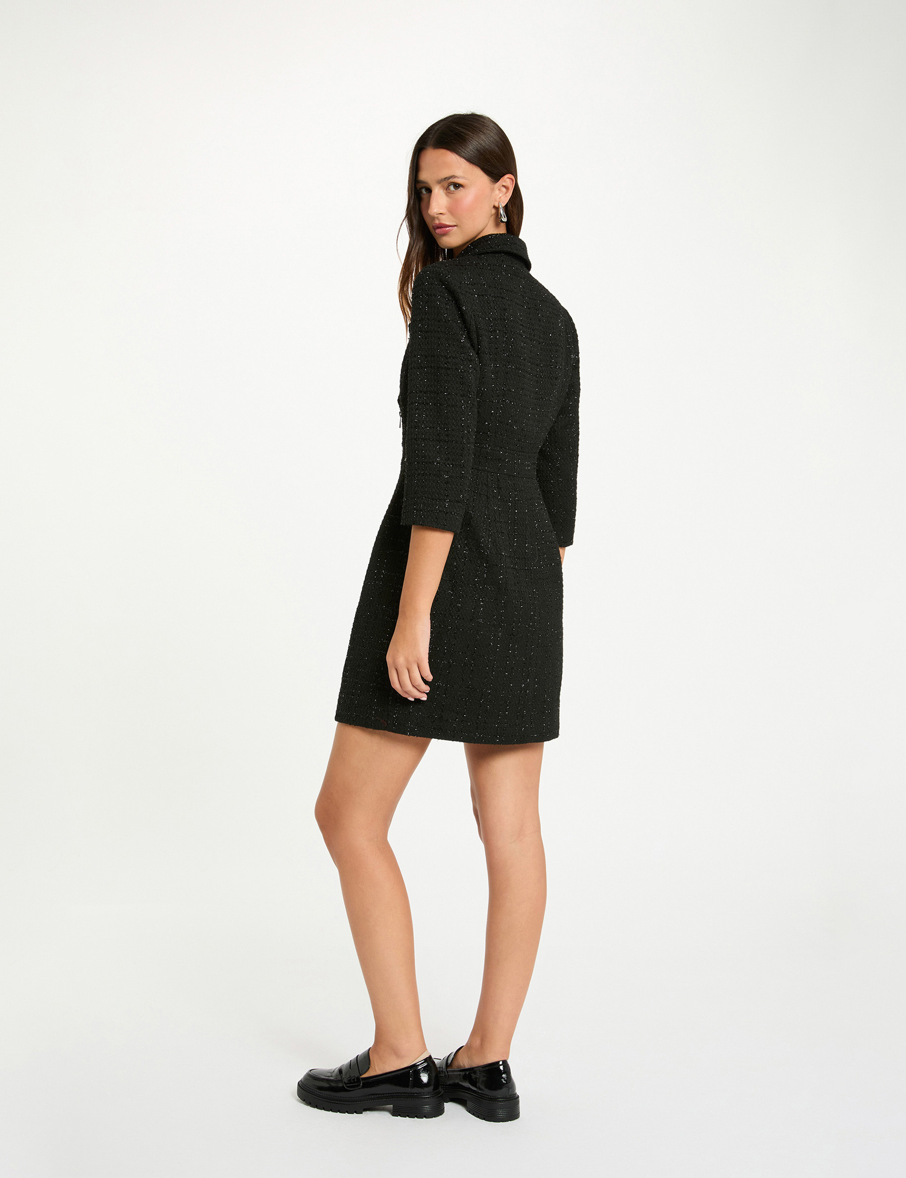 Korte tweed jurk zwart vrouw